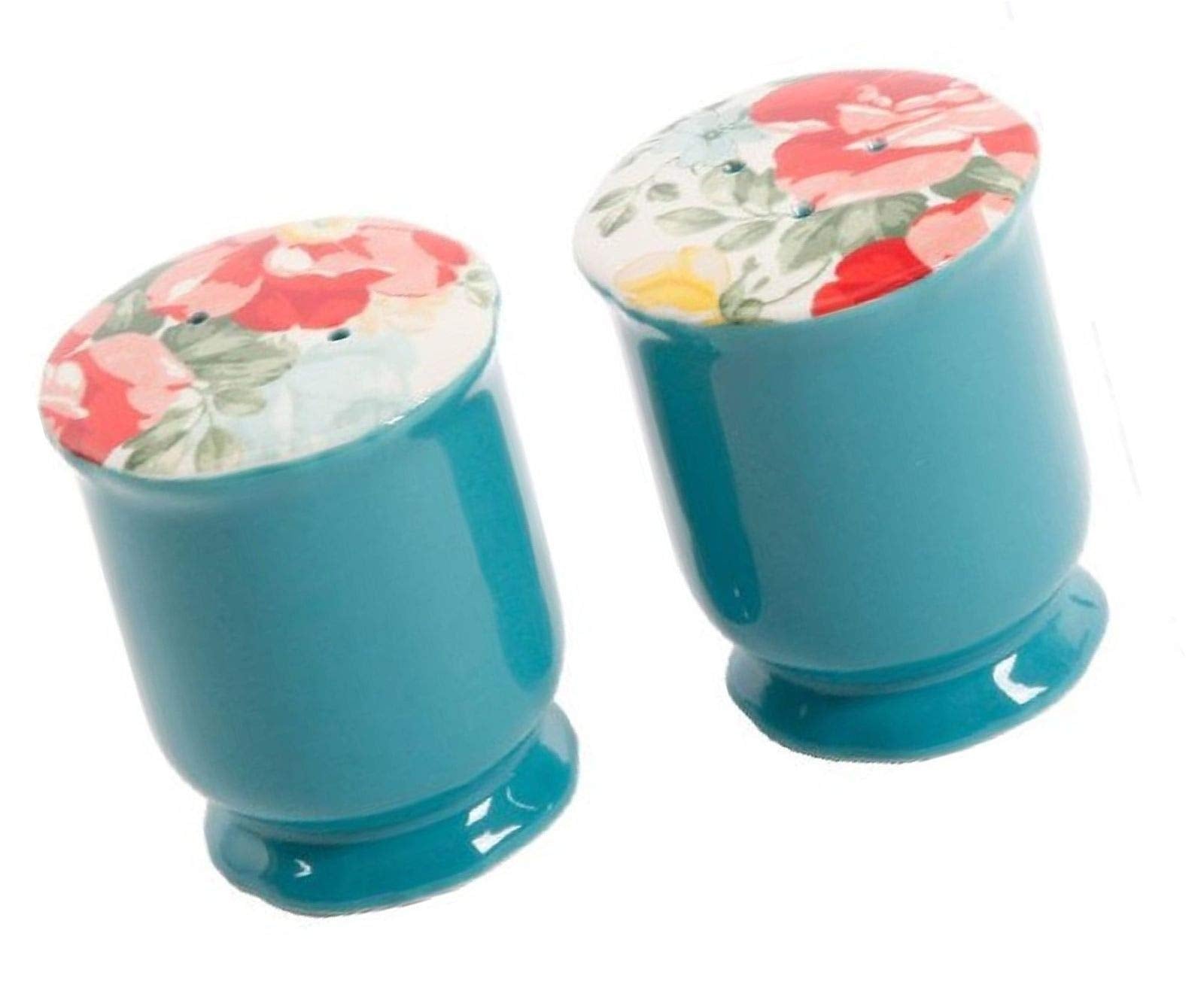 The Pioneer Woman Vintage Floral Ceramic Salt And Pepper Shaker Set,Red, White, Green