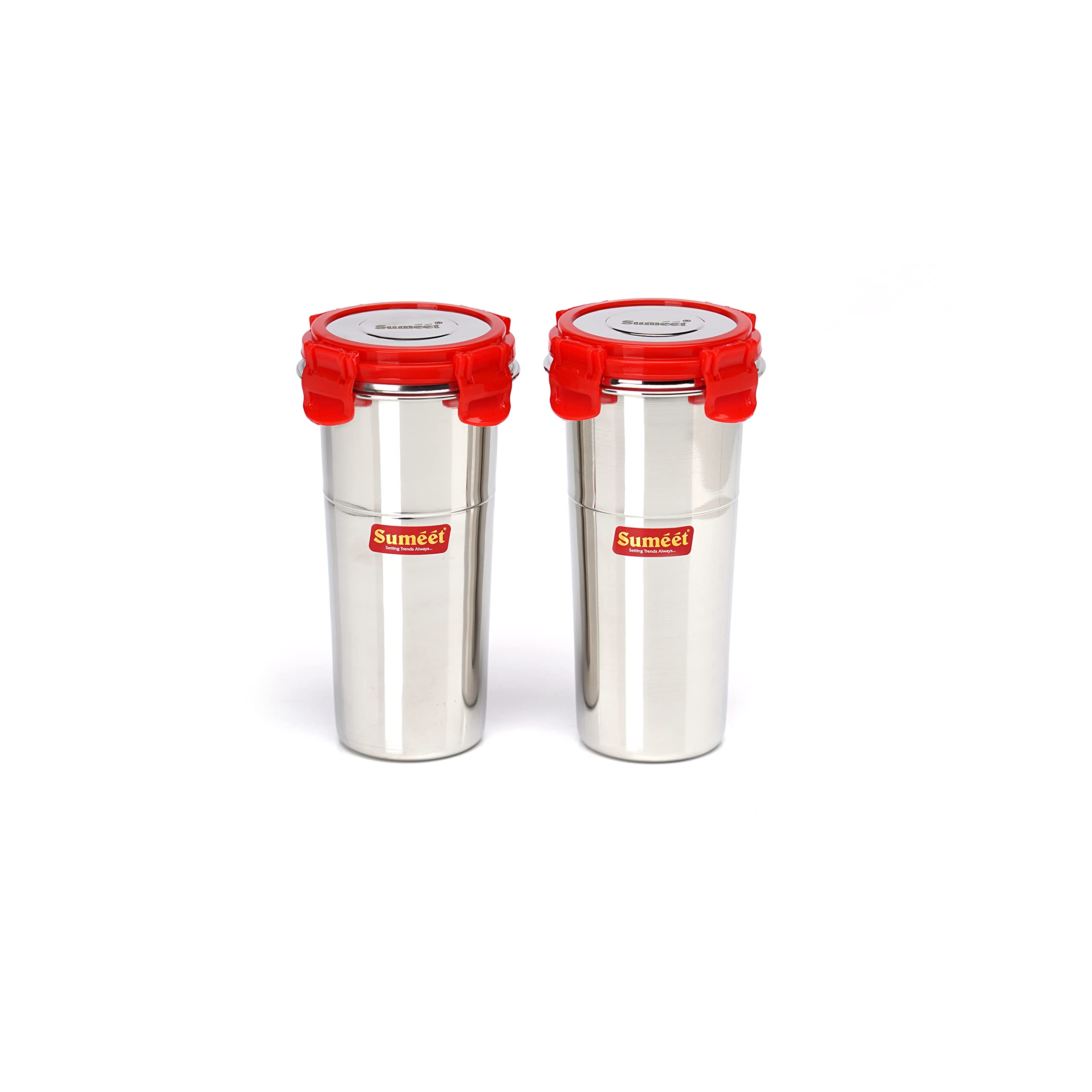 Sumeet Stainless Steel Airtight, Leak Proof, Big Tumbler with Steel Lid Set of 2 Pcs (500ml each) Dia  8cm
