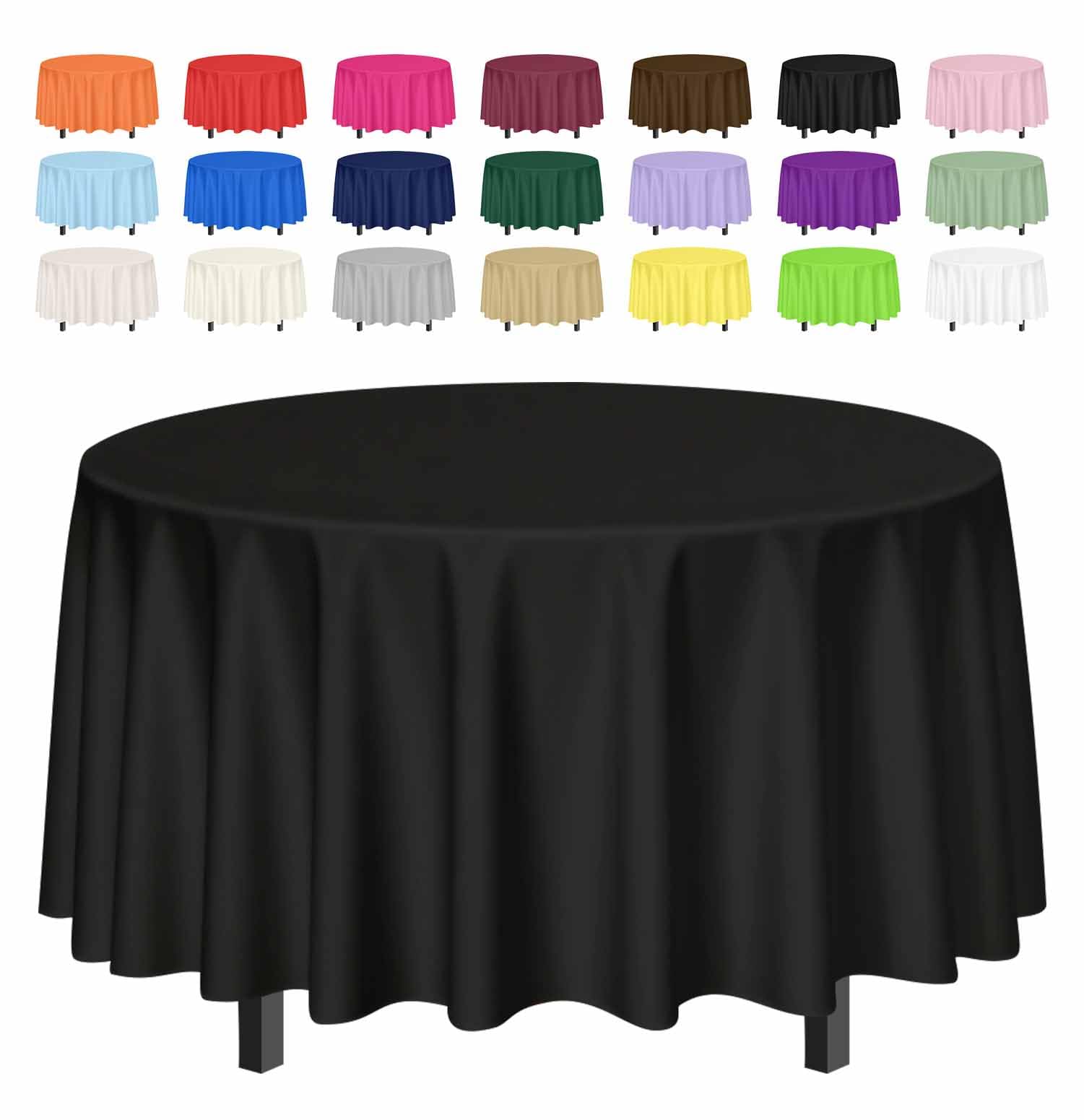SietDESEO 2 Pack Black Tablecloth Round 84 x 84 Plastic Table Cover Waterproof Black Table Cloth Disposable for Wedding Birthday