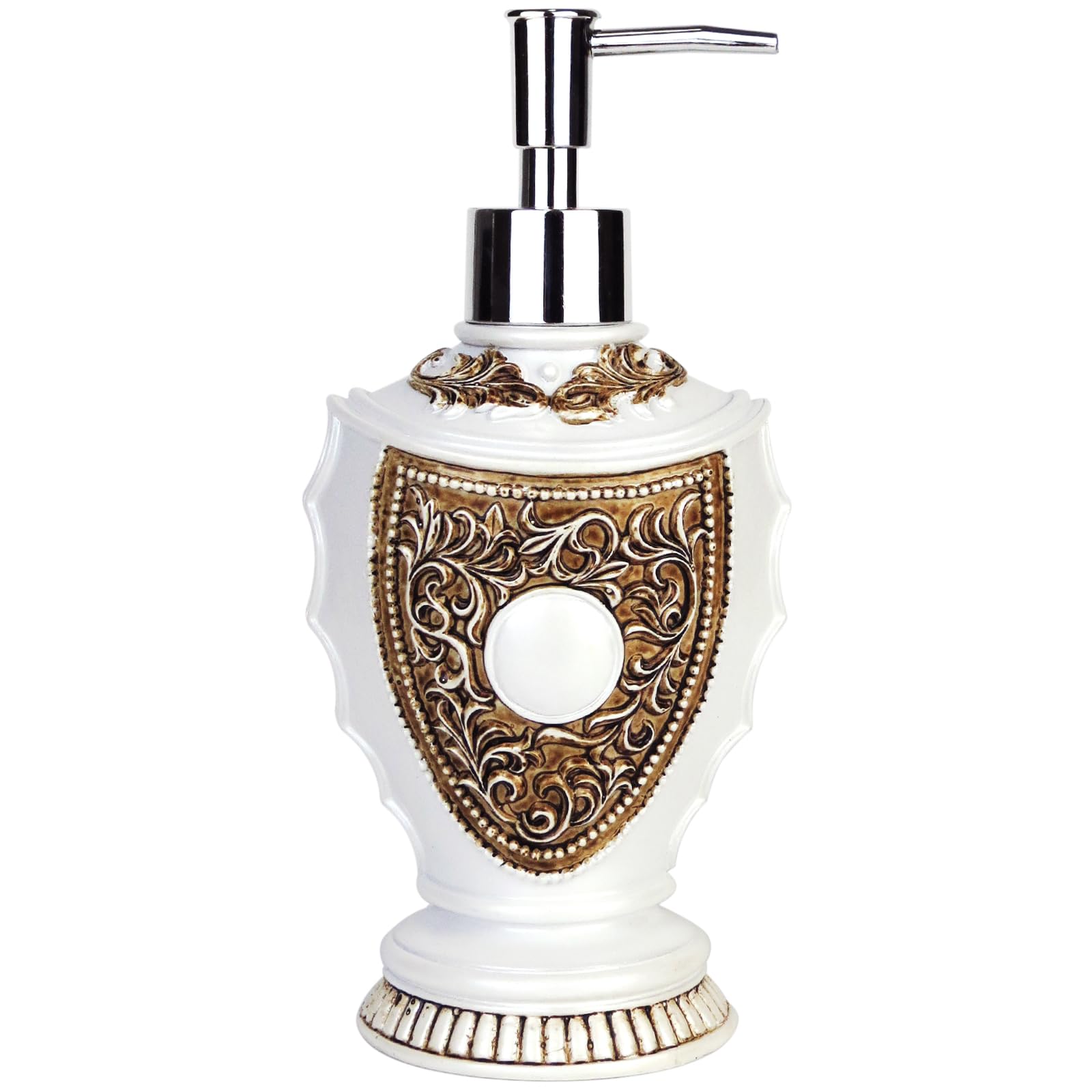 Vintage Soap Dispenser With Baroque Decor - Resin - White Painted Lotion Dispenser For Bathrooms, Kitchen Counters, Beauty Shops