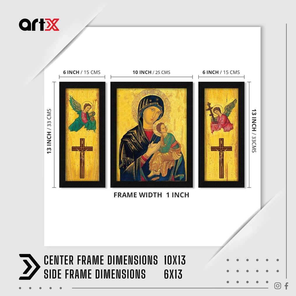 Artx Paper Baby Jesus Christ Mother Mary Photo Wall Art Painting, Multicolor, Traditional, 13 X 22 Inches, Set Of 3