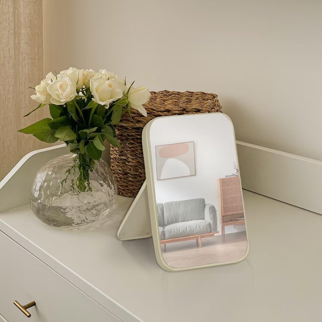 Yatnks 8-Inch Table Desk Vanity Makeup Mirror, Simple Portable Travel Mirror With Stand, Standing And Wall Hanging Dual-Use, Whi