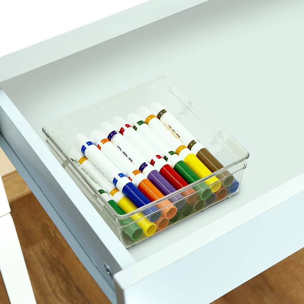 Glad Clear Plastic Organizer Bin - 6    x 6    x 2.2    Drawer Storage Tray with Non-Slip Feet, Clear