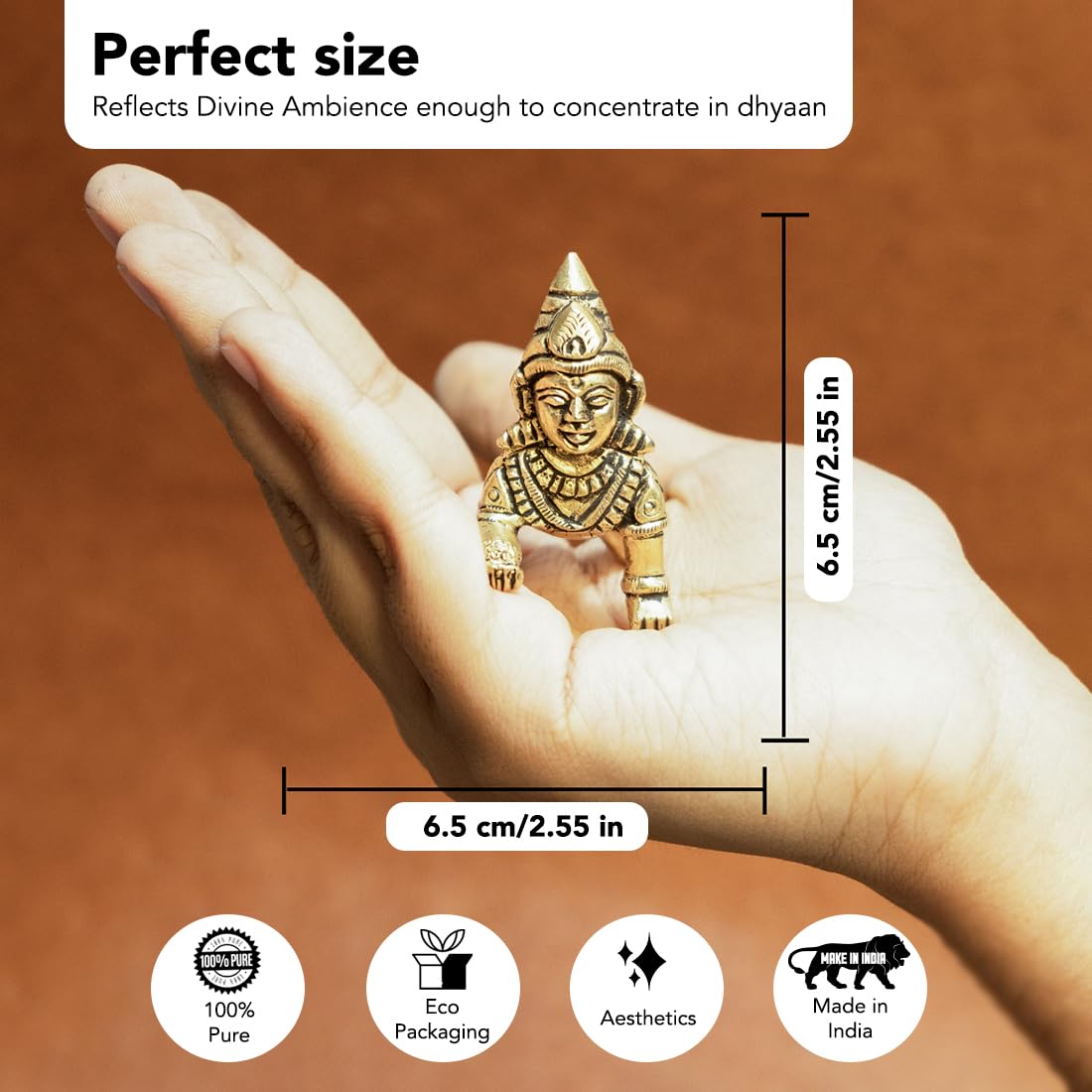 Ekhasa 100% Pure Brass Bal Gopal Murti (Size: 8.4 cm) | Laddu Gopal Murti for Pooja Room | Baby Krishna Idol for Home | Bal Kris