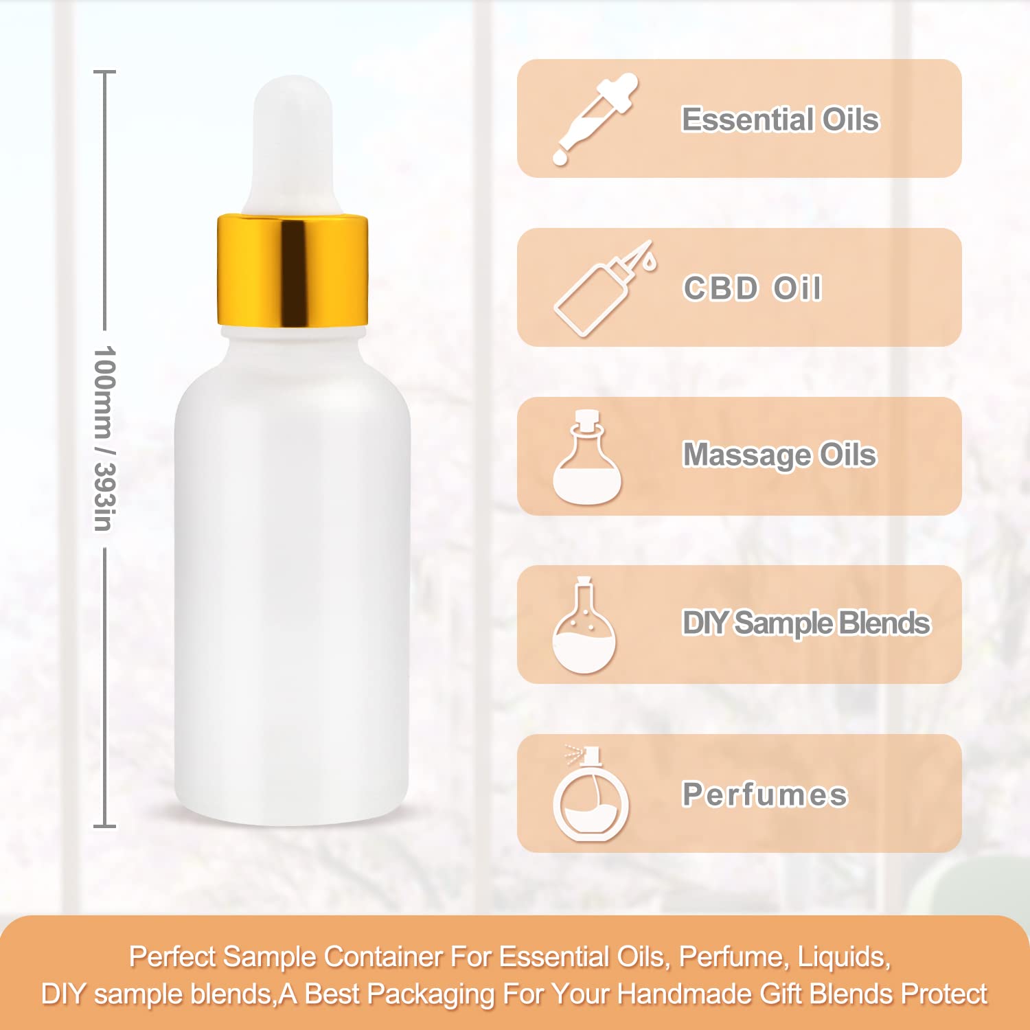6 Pack Frosted Glass Dropper Bottle for Essential Oils Empty Glass Liquid Holder With Glass Eye Dropper Golden Caps Travel Perfume Cosmetic Container-Pipette&Funnel included (30ml/1 fl oz)