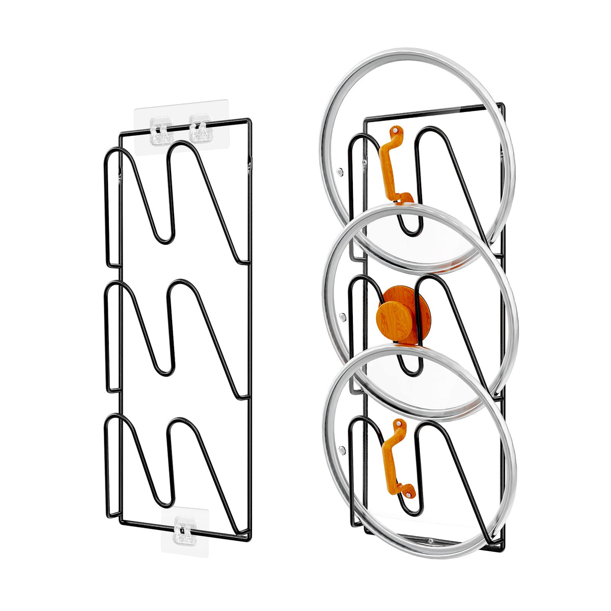 2 Pack Pot Lid Organizer Rack, 6-Tier Pot Lids Holder For Cabinet Door/Wall, No Drilling Adhesive Wall/Door Mounted Rustproof Po