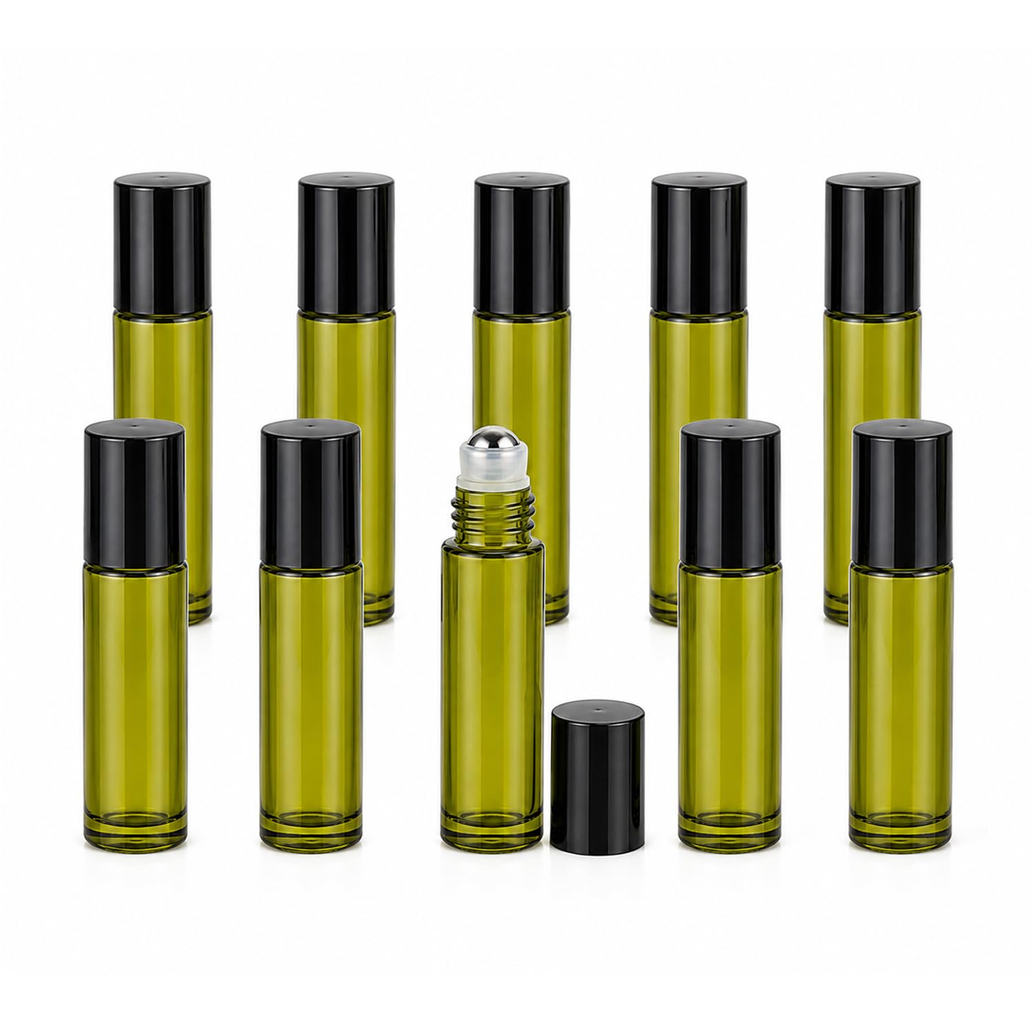 10 Packs 10ml Green Glass Roller Bottles with Stainless Steel Roller Ball