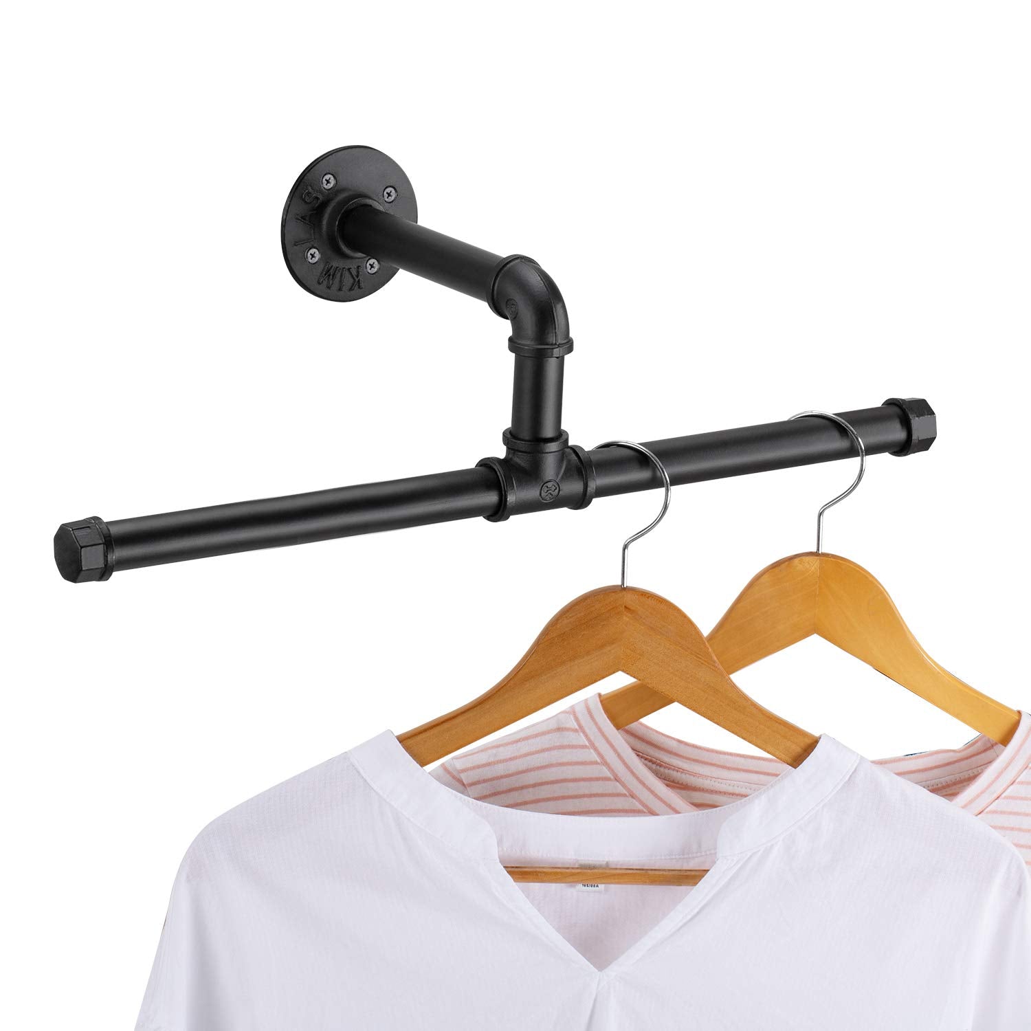 Elibbren Industrial Pipe Floating Clothing Rack Wall Mounted  Commercial or Residential Wardrobe Clothes Display  Heavy Duty Rustic Vintage Steel Black Metal Garment Bracket Frame  1 Pack