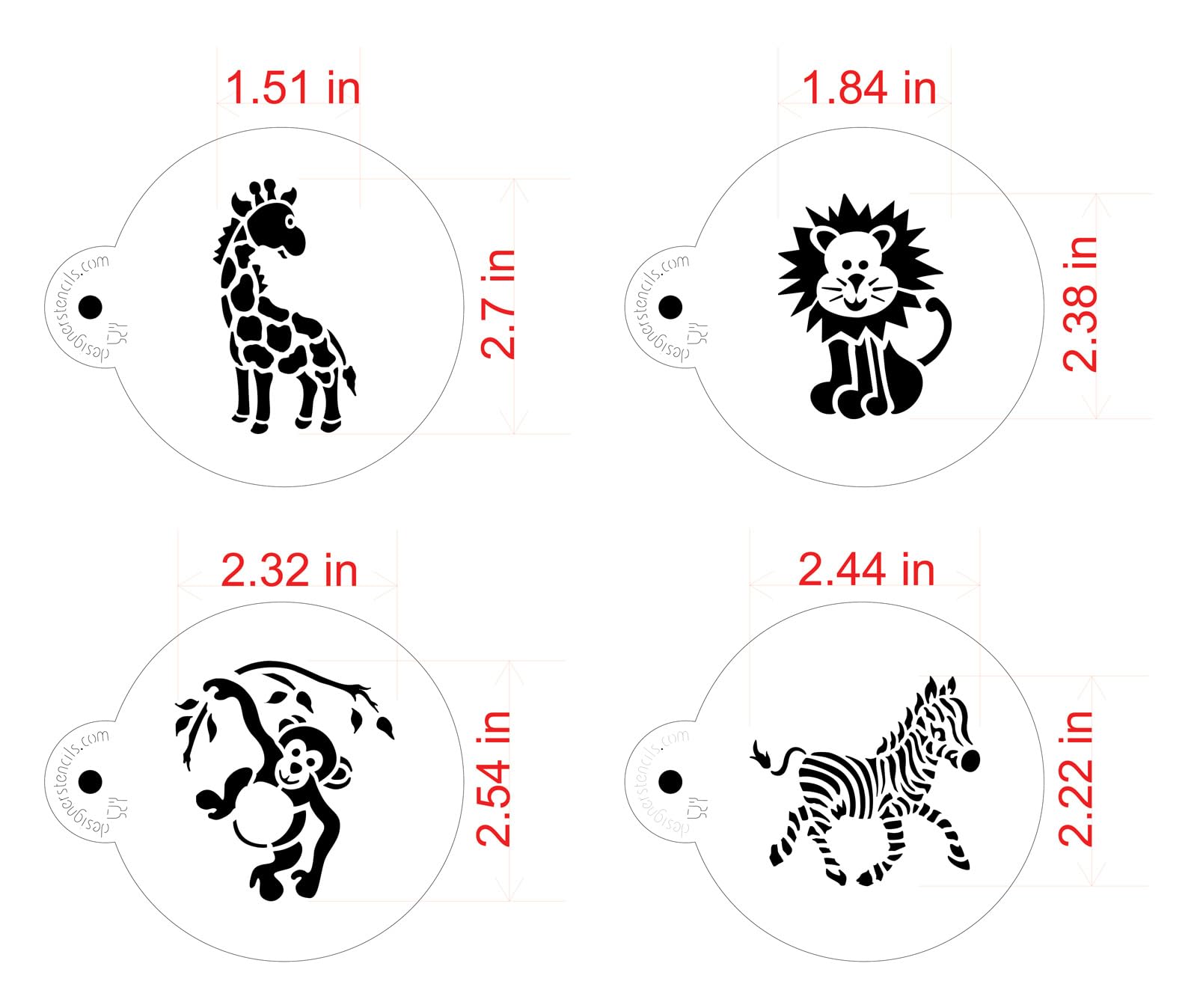 Designer Stencils Jungle Animals Cookie, Beige/Semi-Transparent, Fits 3'' Circle