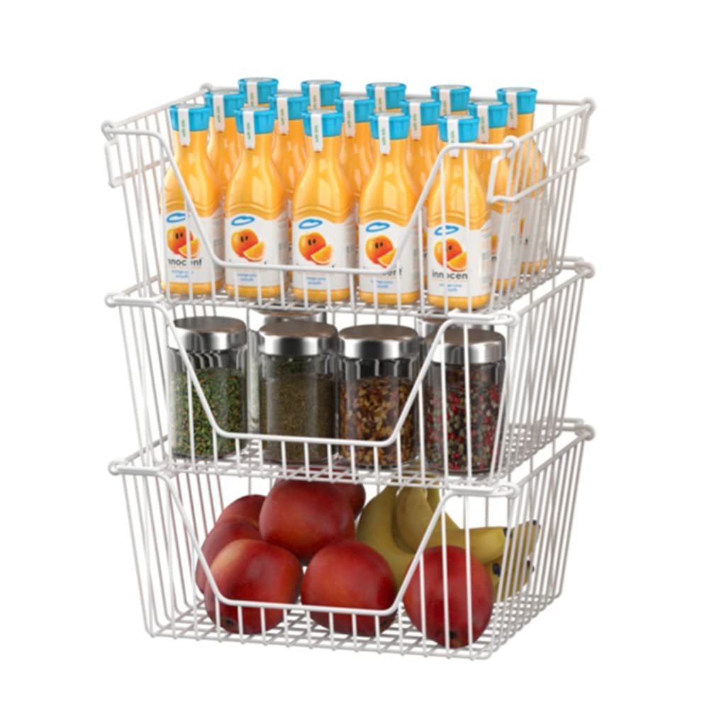 Slideep 14'' Large Bin Baskets Stacking Baskets Sturdy Metal Wire Storage Baskets Organization With Handles For Pantry, Kitchen,