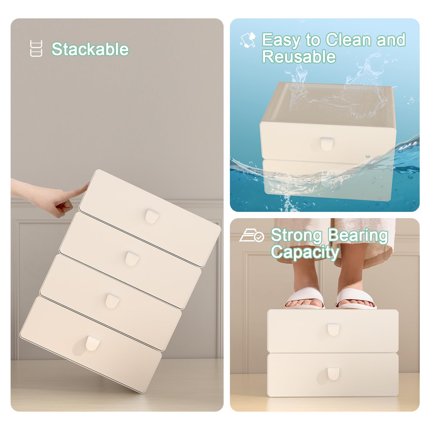 Tynulox Underwear Organizer Drawer, 15 Cells Plastic Socks Drawer, Stackable Closet Organizer, Storage Box for Bras, Panties, Sn