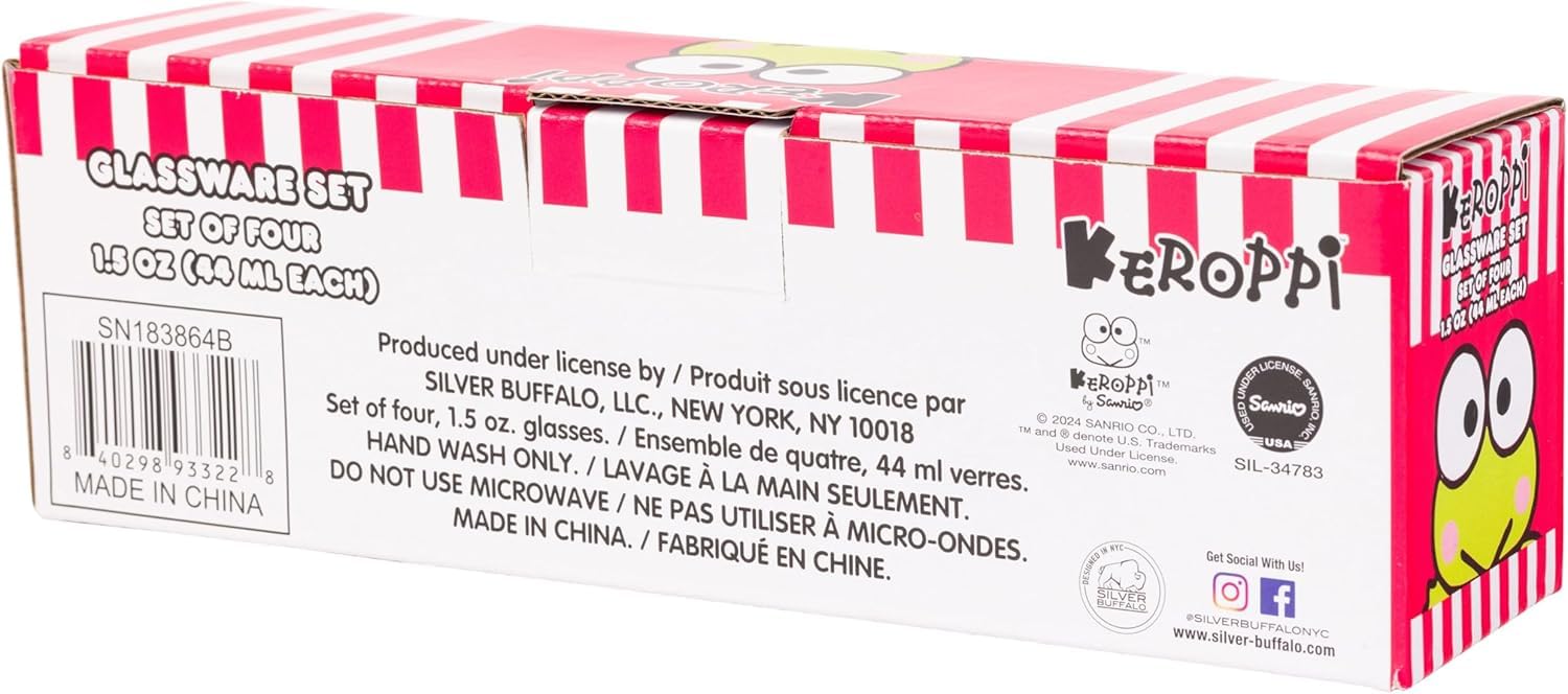 Silver Buffalo Sanrio Hello Kitty And Friends Keroppi Poses 4 Pack Mini Glass Set, 1.5 Ounces