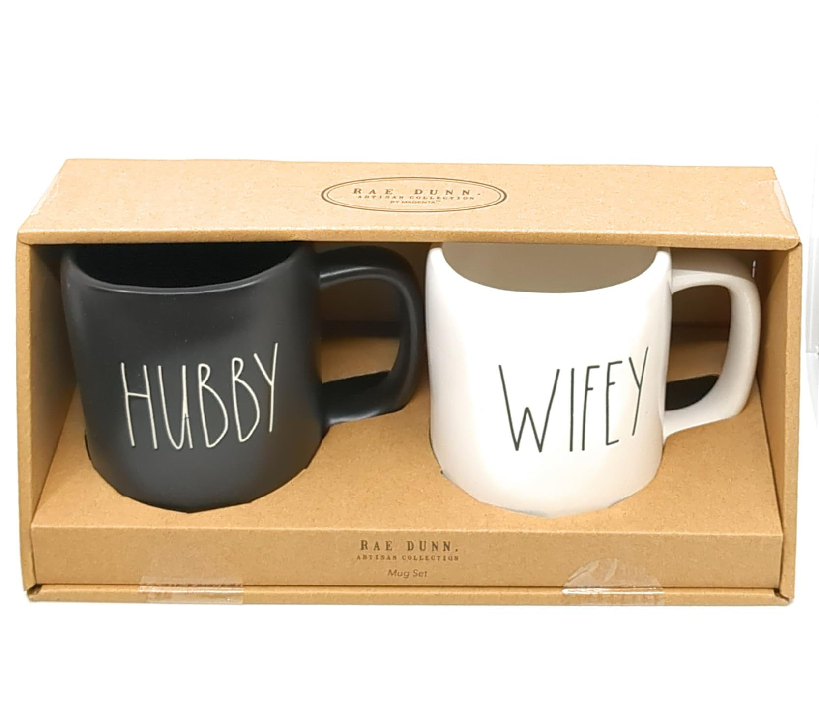 Rae Dunn By Magenta HUBBY WIFEY Ceramic LL Coffee Tea Mug 2019 Limited Edition