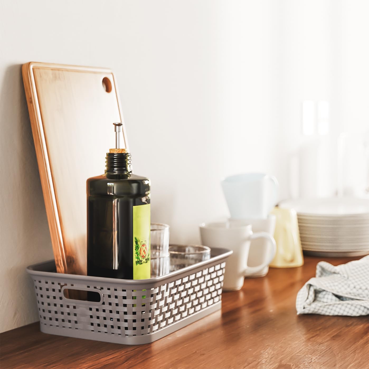 12 Pack Plastic Storage Baskets, Small Baskets For Organizing, Plastic Storage Bins Wicker Pantry Organizer Bins Household Toys