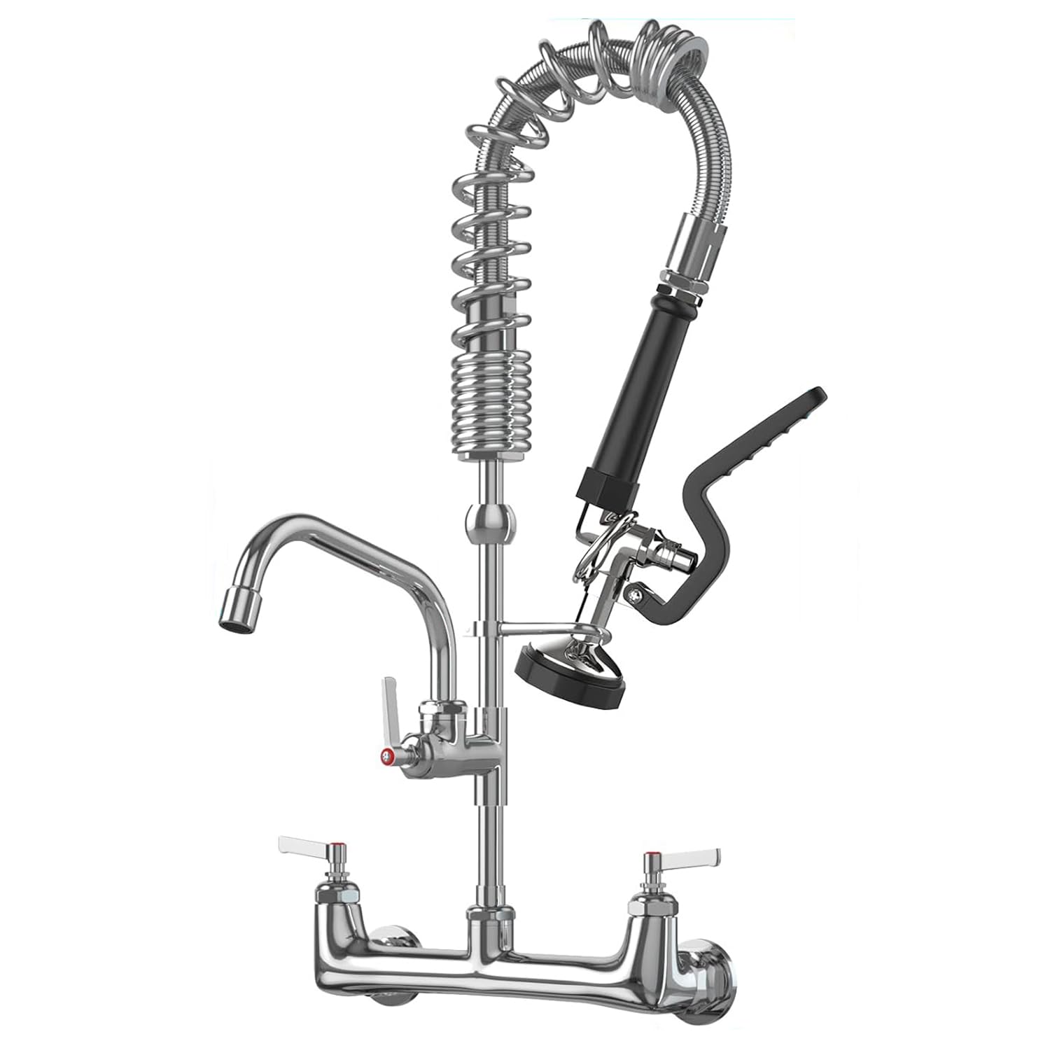 Commercial Kitchen Sink Faucet with Sprayer-JZBRAIN Wall Mount 8 inch Center Add-on 10 Spout Pre-Rinse Faucet for 2-3 Compartmen