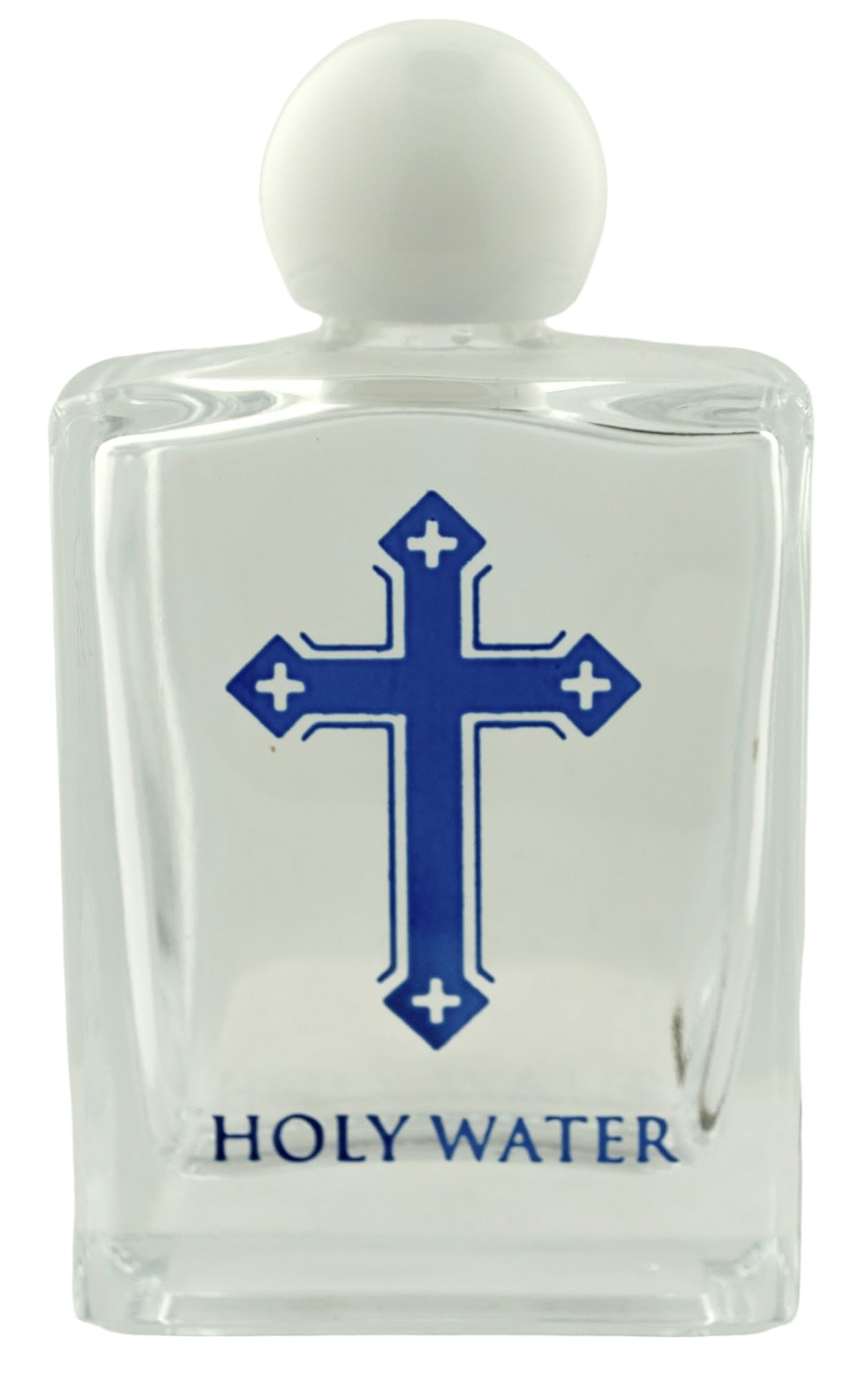 Glass Holy Water Bottle | BlueTone Cross and Lettering | Church Supplies | Portable for Home and travel | Durable | Christian H