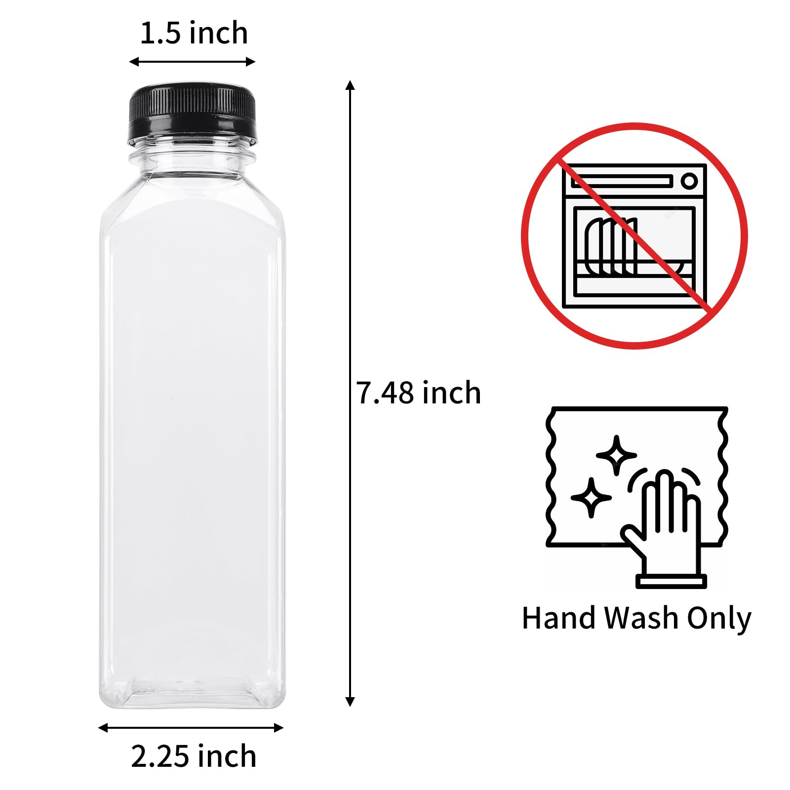 Bakhuk 36Pcs 16Oz Empty Plastic Juice Bottles With Caps, Reusable Clear Bulk Beverage Containers For Juice, Milk And Other Bever