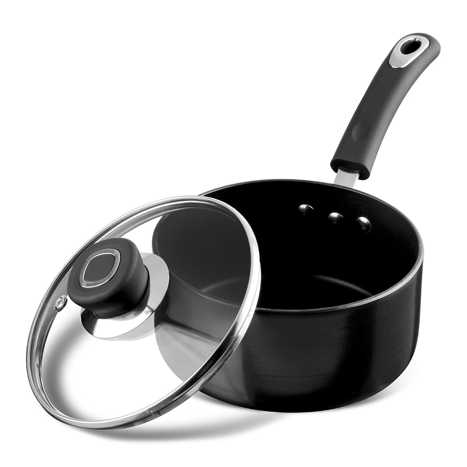 Vinod Hanos Hard Anodised Non Stick Saucepan With Lid  1.7 Litre, 16 Cm | 3.25Mm Thick | 5X Long Lasting | Soft Touch Handle, S
