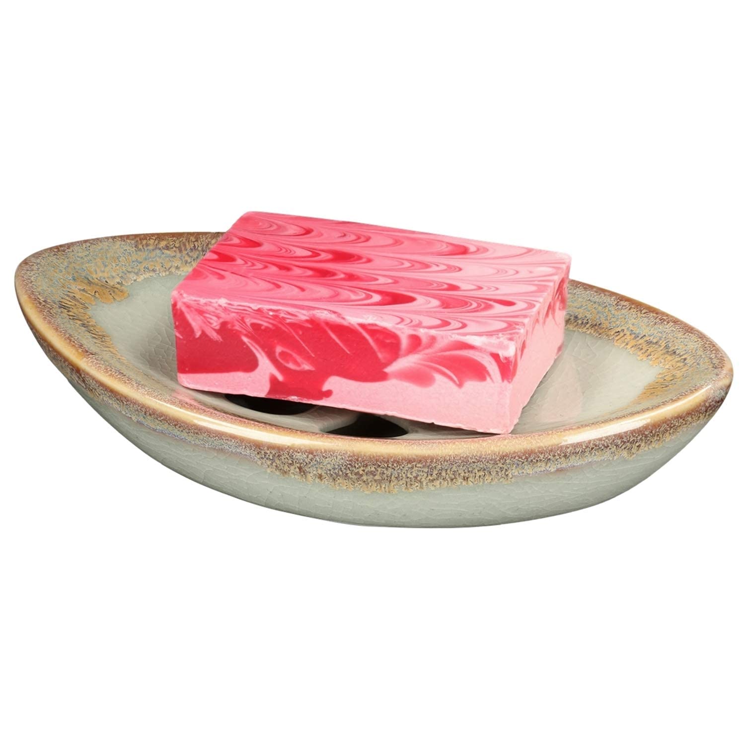 Lungmongkol Shop Ceramic Soap Dish With Self Draining Tray For Bar Soap, Bathroom, Kitchen (Pastel Blue)