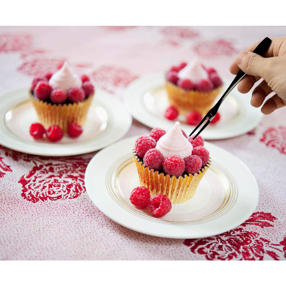 Wekioger 12 Piece Mini Cake Fork, Black Stainless Steel Fruit Fork