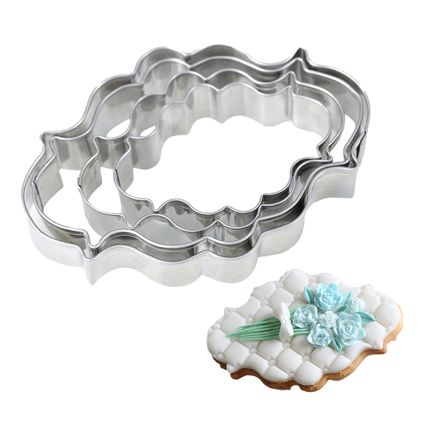 Plaque Frame Cookie Cutter 4Pcs/Set, Stainless Steel Pastry Biscuit Cookie Cutter Set Fondant Pancake Cutters Mold (Style 1)