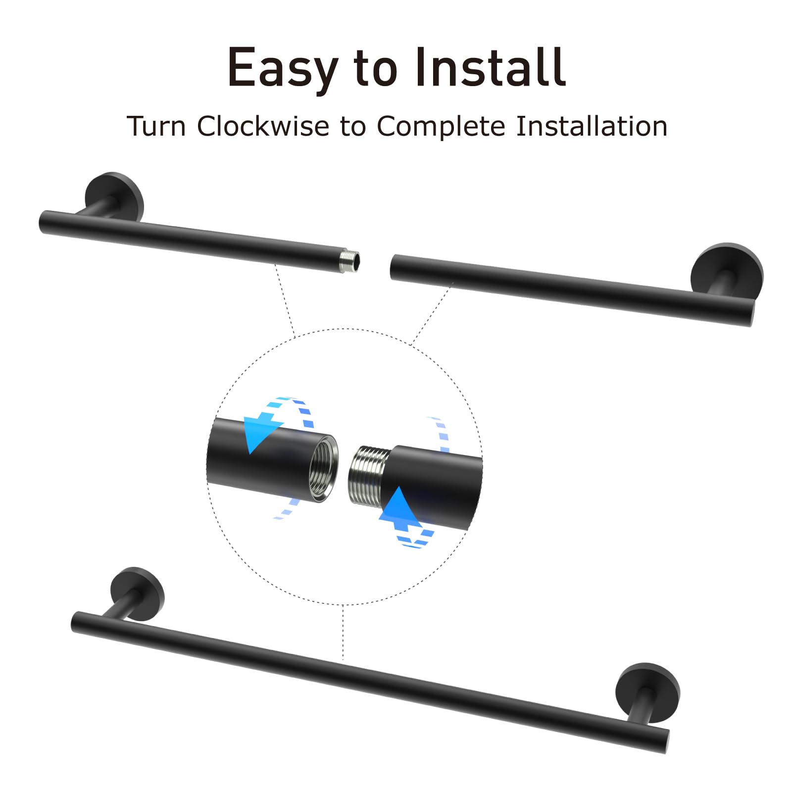 Luxbaro Matte Black Towel Bar 24 Inch, Thicken Towel Rack For Bathroom Wall, Sus304 Stainless Steel Towel Rod, Modern Home Decor