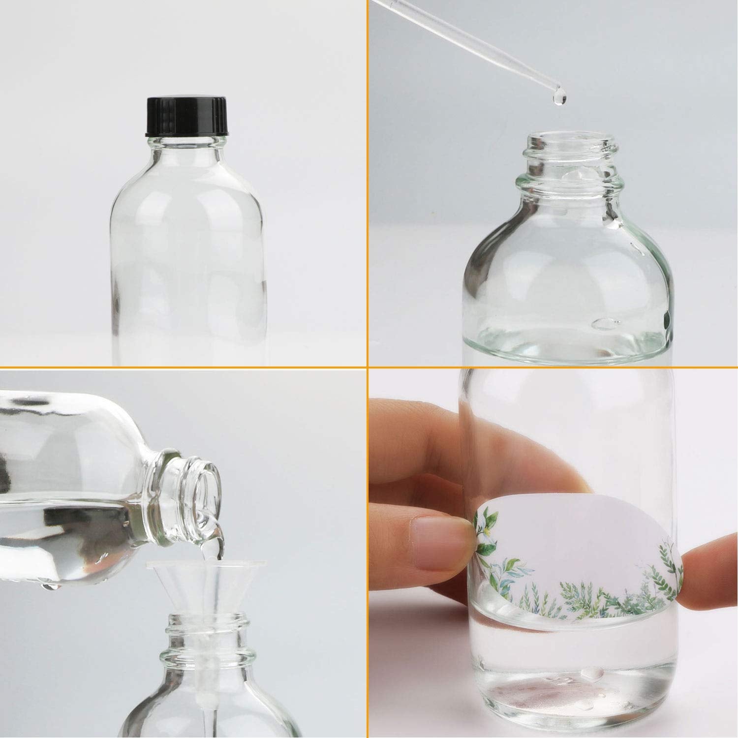 8Oz Clear Glass Bottle, Reusable Glass Bottles With Airtight Lid For Shampoo, Conditioner, Essential Oils, Set Of 20 (Clear)