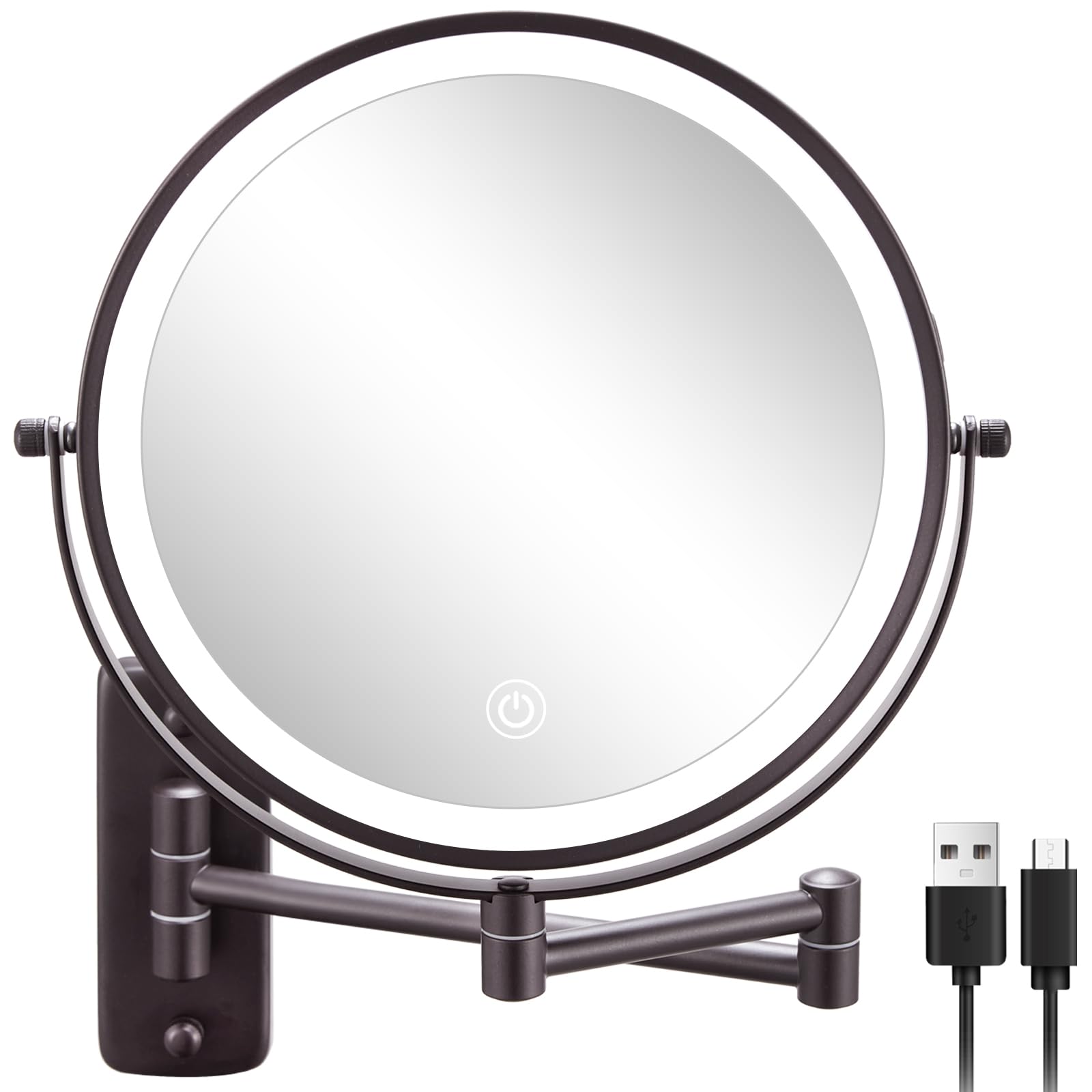 Decluttr 9 Inch Wall Mounted Lighted Makeup Mirror, Double-Sided Magnifying Mirror 1X/10X, 3 Colors Lighted Makeup Mirror, Touch