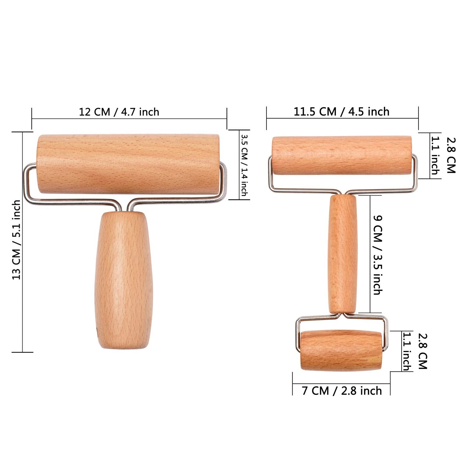 Whaline Wood Pastry Pizza Roller 2 Pieces Non Stick Wooden Rolling Pin For Home, Kitchen Baking Cooking Easy To Handle (T-Maple