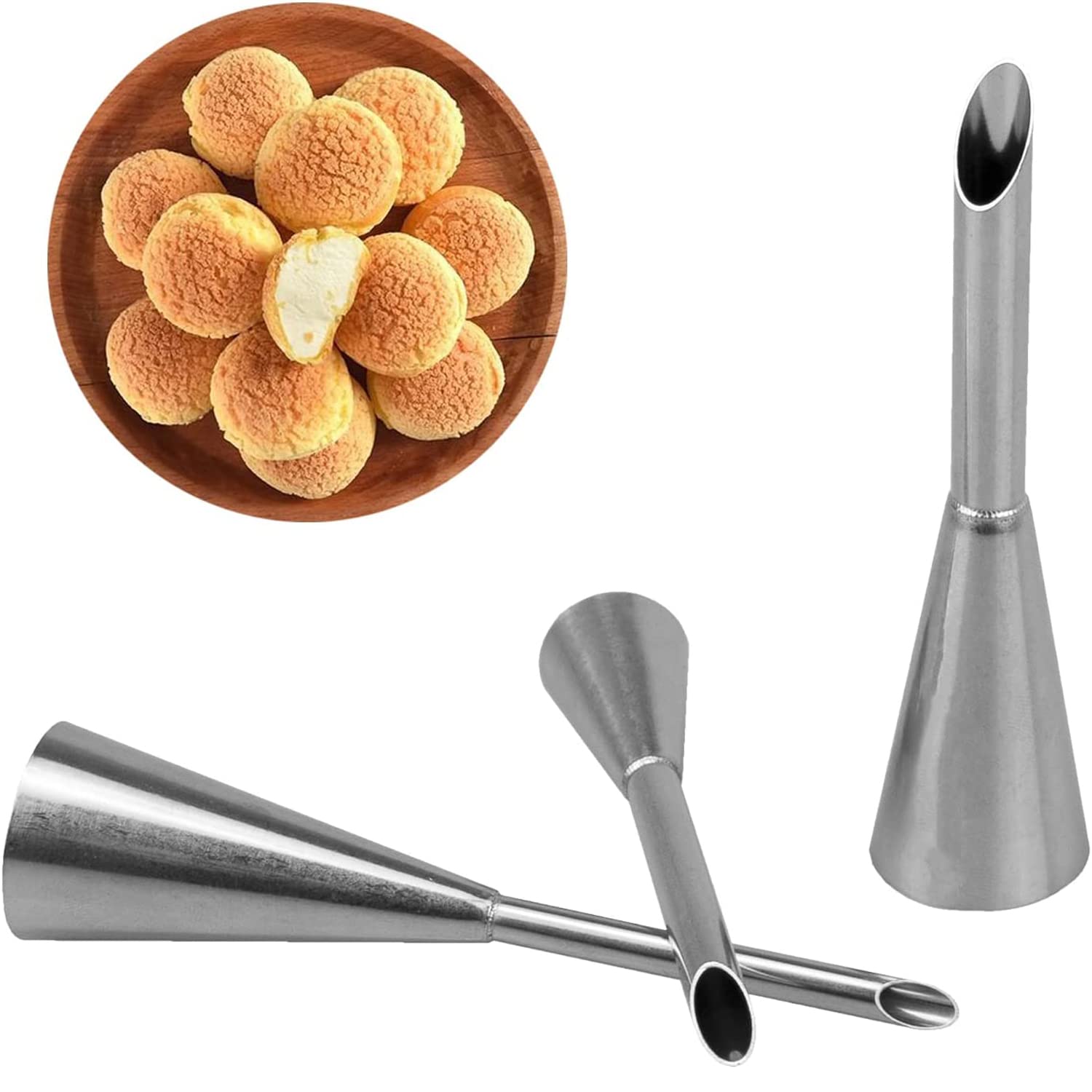 Cream Puff Filling Tip,Eclair Piping Tip,Long Puff Nozzle Tip Decorating Tool For Donuts,Cupcakes,Pastry,3 Pcs