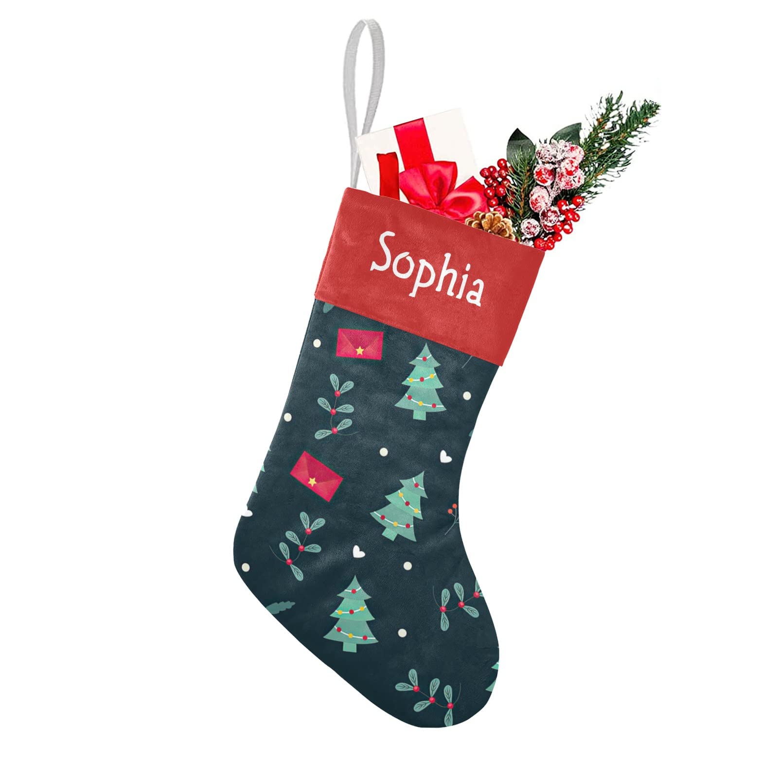 Christmas Tree Dark Green Personalized Christmas Stockings with Name Custom Xmas Gift Fleece Holiday Decoration Gift 17.52 x 7.8