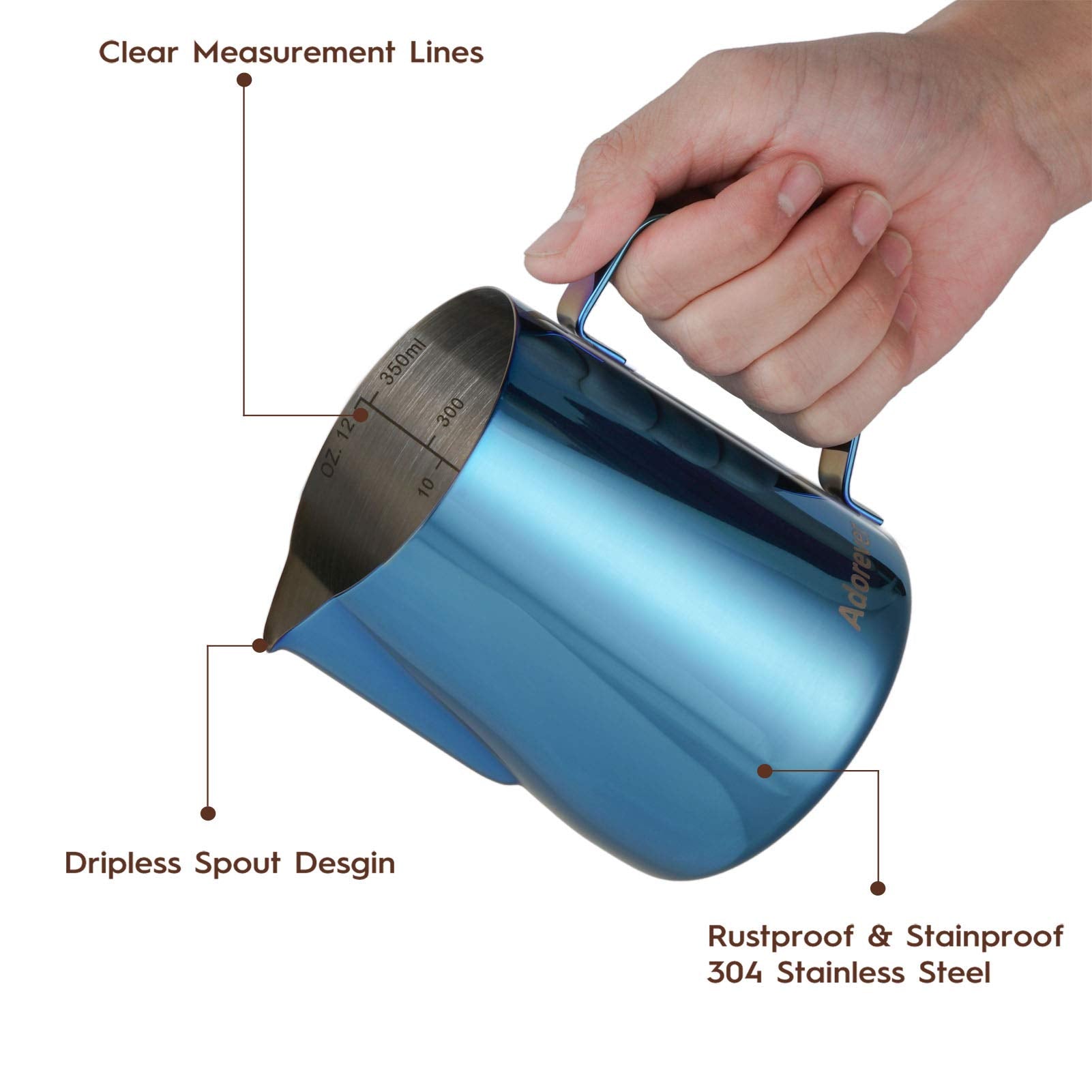 Milk Frothing Pitcher, 350Ml (12Oz) Steaming Pitchers Stainless Steel Milk Coffee Cappuccino Latte Art Barista Steam Pitchers Mi