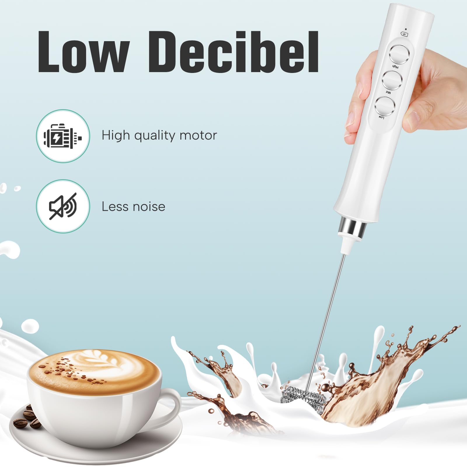 Rechargeable Milk Frother Handheld For Coffee, Stirrers Electric Whisk With Wall Mounted Stand, Drink Mixer Hand Frother Wand (M