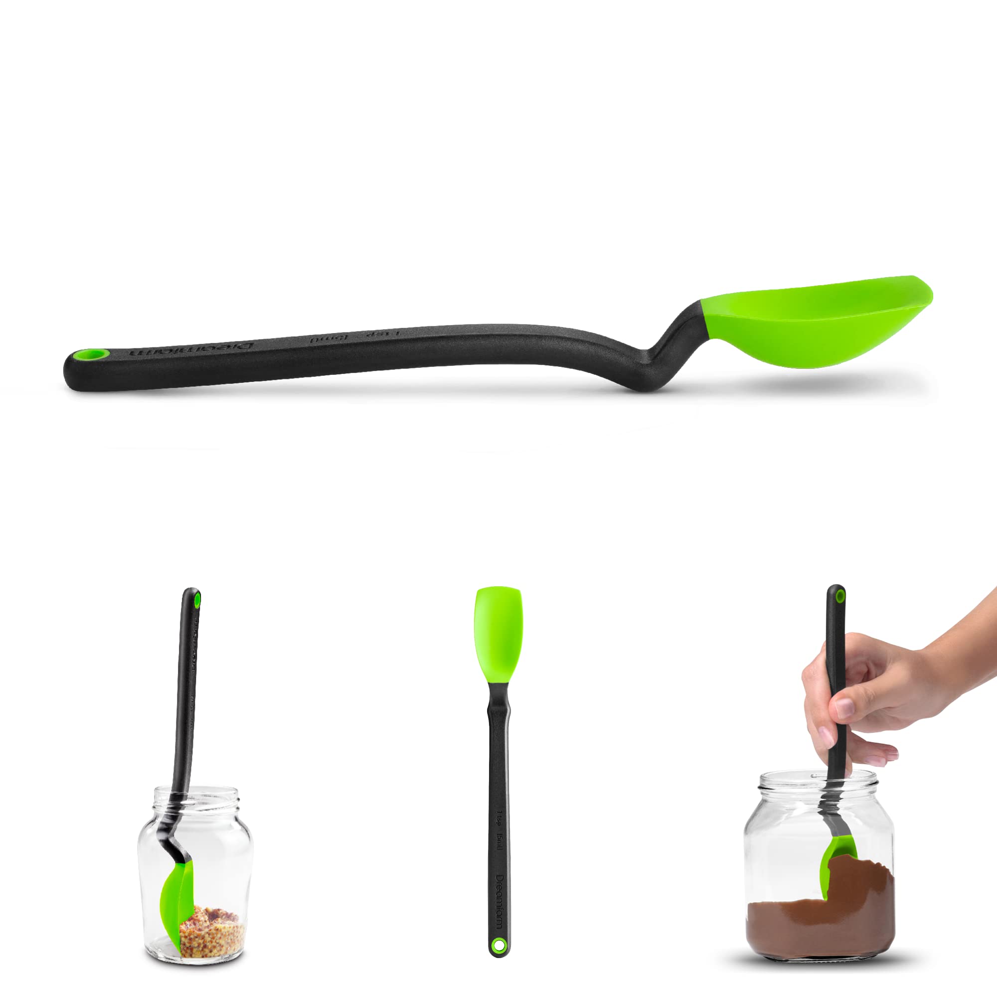 Dreamfarm Mini Supoon  Non-Stick Silicone Sit Up Scraping & Cooking Spoon With Measuring Lines  Green