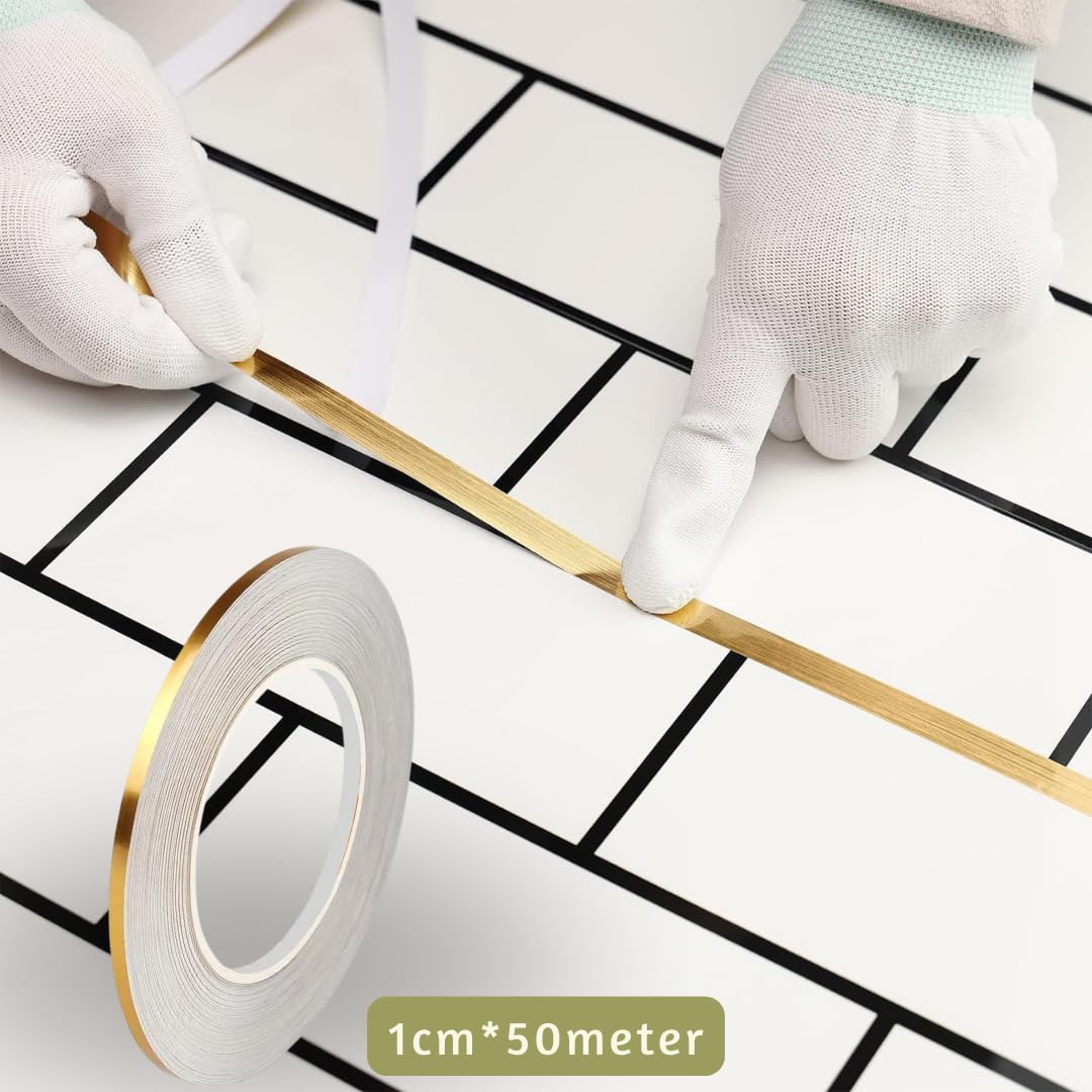 Royalkart 50 Meters Waterproof Gap Sealing Golden Decoration Tape For Home Floor Tiles, Wall Decor, Waterproof Tiles (1Cm Wide,