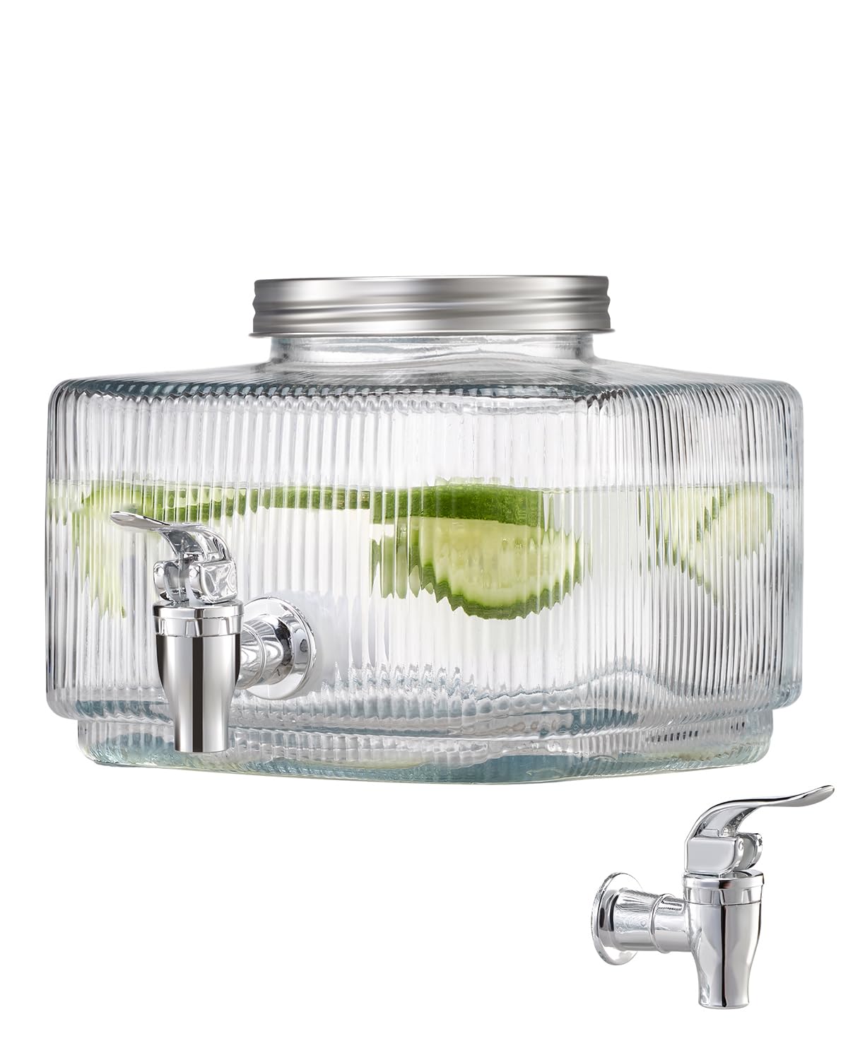 VEVOR Beverage Dispenser, 0.8 Gallon Drink Dispensers for Parties, Glass Juice Dispenser with No-Drip Spigot and Lid, Iced Tea L