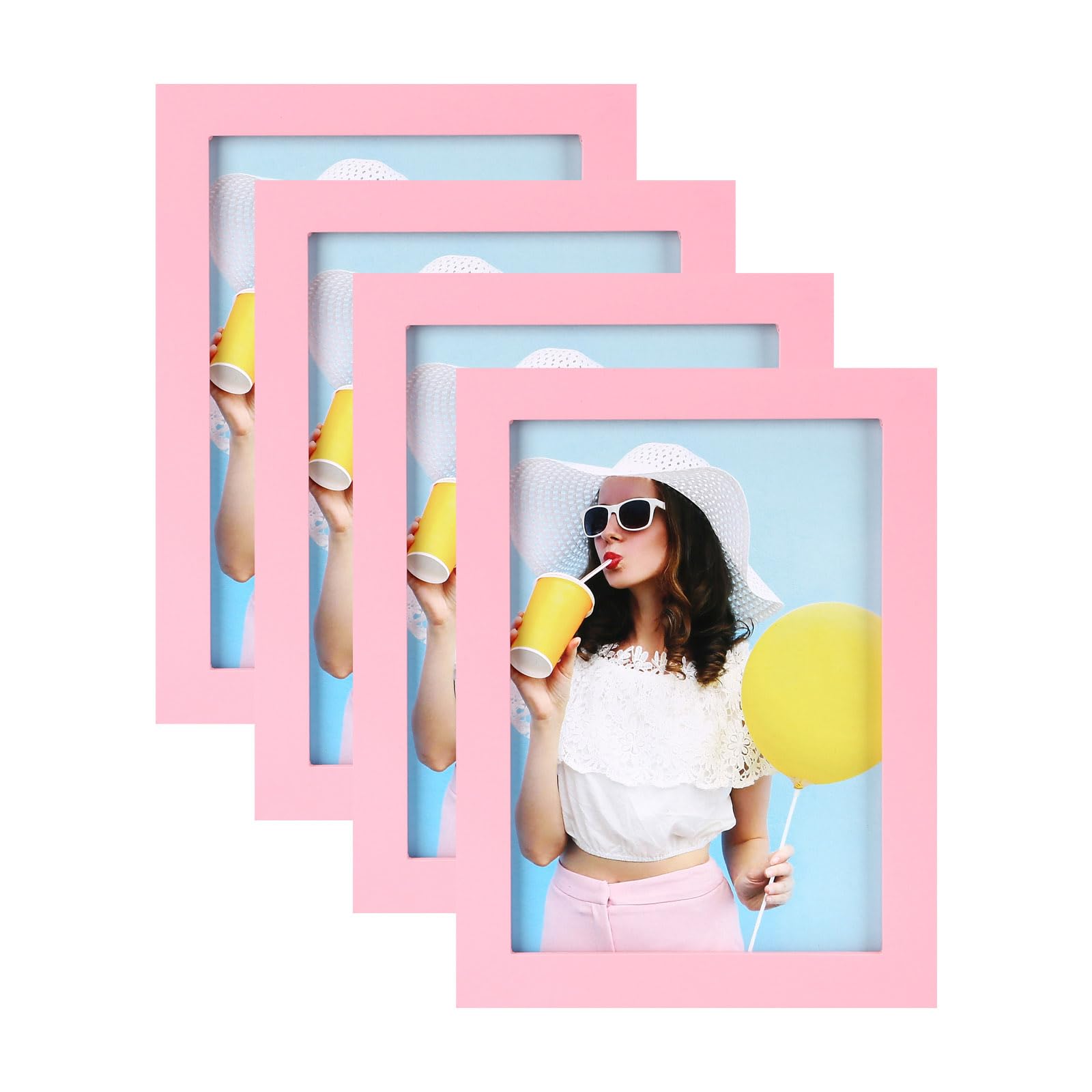 wyooxoo 5x7 Picture Frames Set of 4 Pink Made Of Solid Wood Photo Frames Colorful Frame with HD Plexiglass, Wall or Tabletop Dis