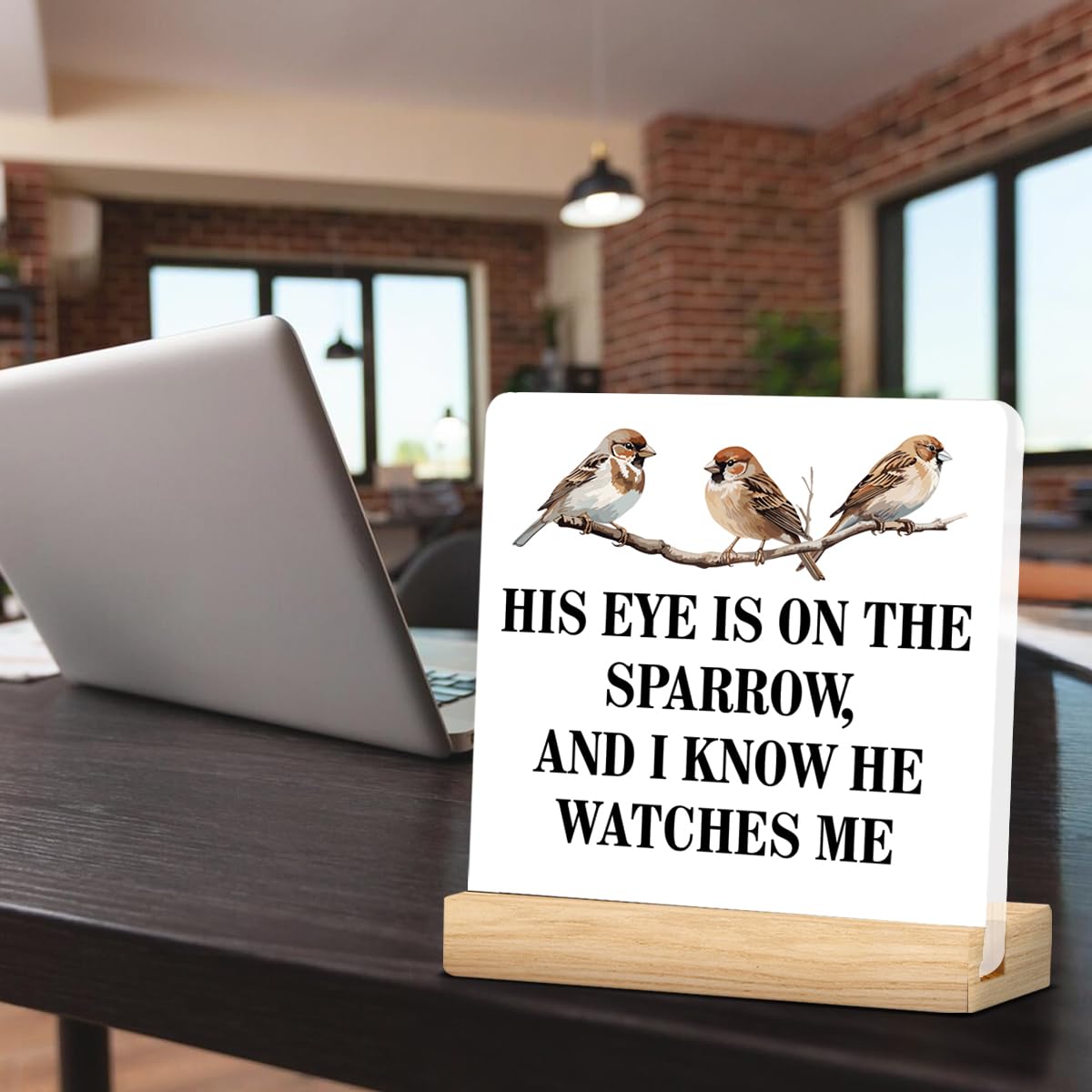Religious Gifts for Women Men, Faith His Eye Is on the Sparrow Acrylic Sign Home Office Christian Decor