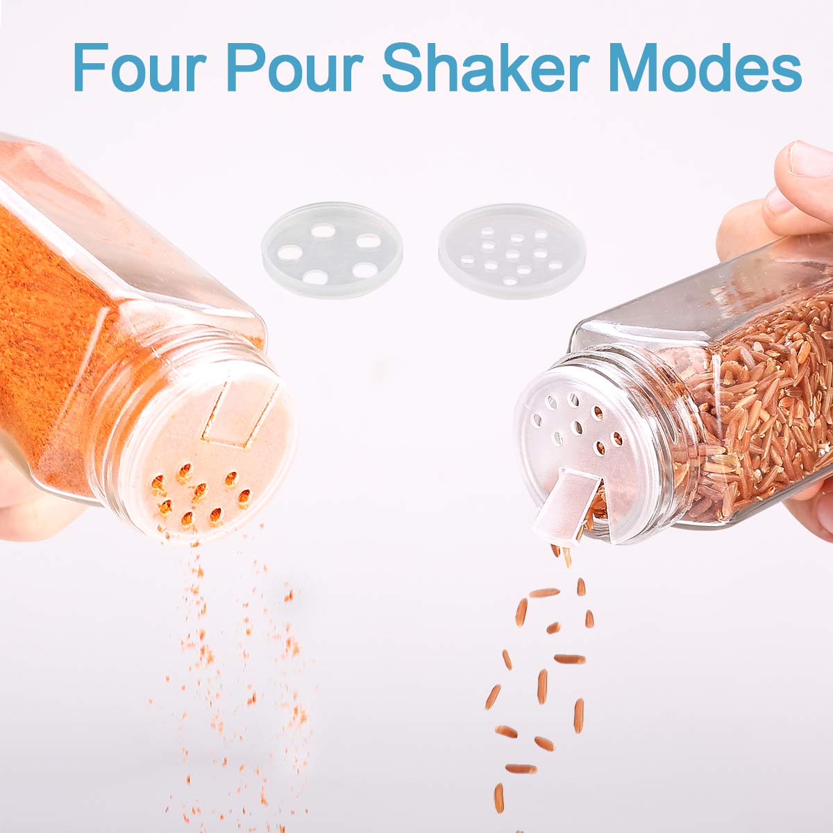 MONICA 14 Glass Spice Jars with Bamboo Airtight Lids and 5 Types of Spice Labels-4oz Empty Square Spice Bottles with Shaker Lids and Silicone Collapsible Funnel Test Tube Brush Bamboo Spoons