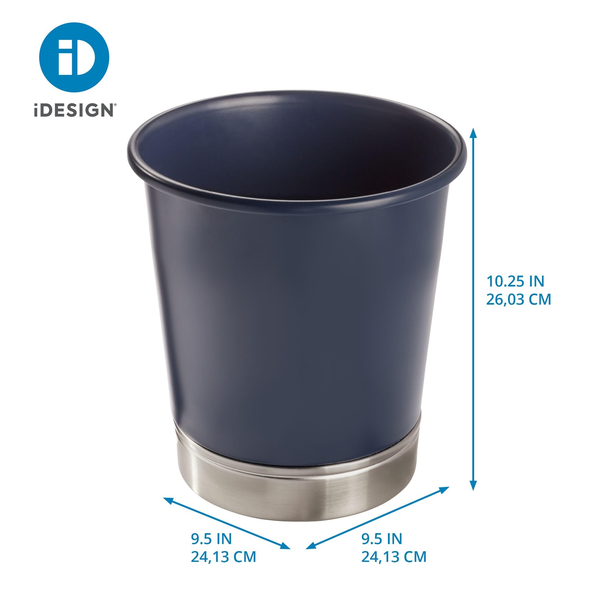 InterDesign York Waste Can, Ceramic, Matte Navy/Brushed Nickel, Model 74784