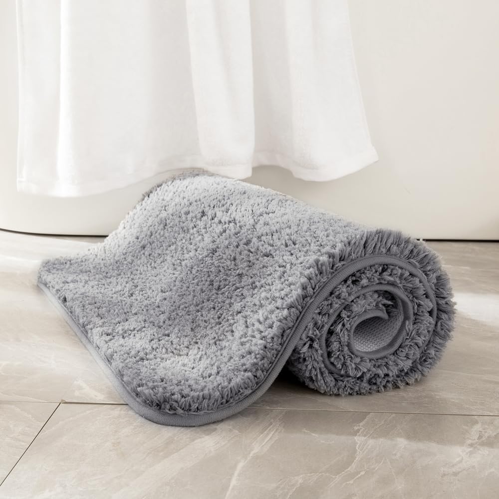 Miulee Gray Small Bathroom Rugs Thick Shaggy Bath Rug Mats For Bathroom Non Slip Absorbent Plush Washable Carpet Living Room Bed