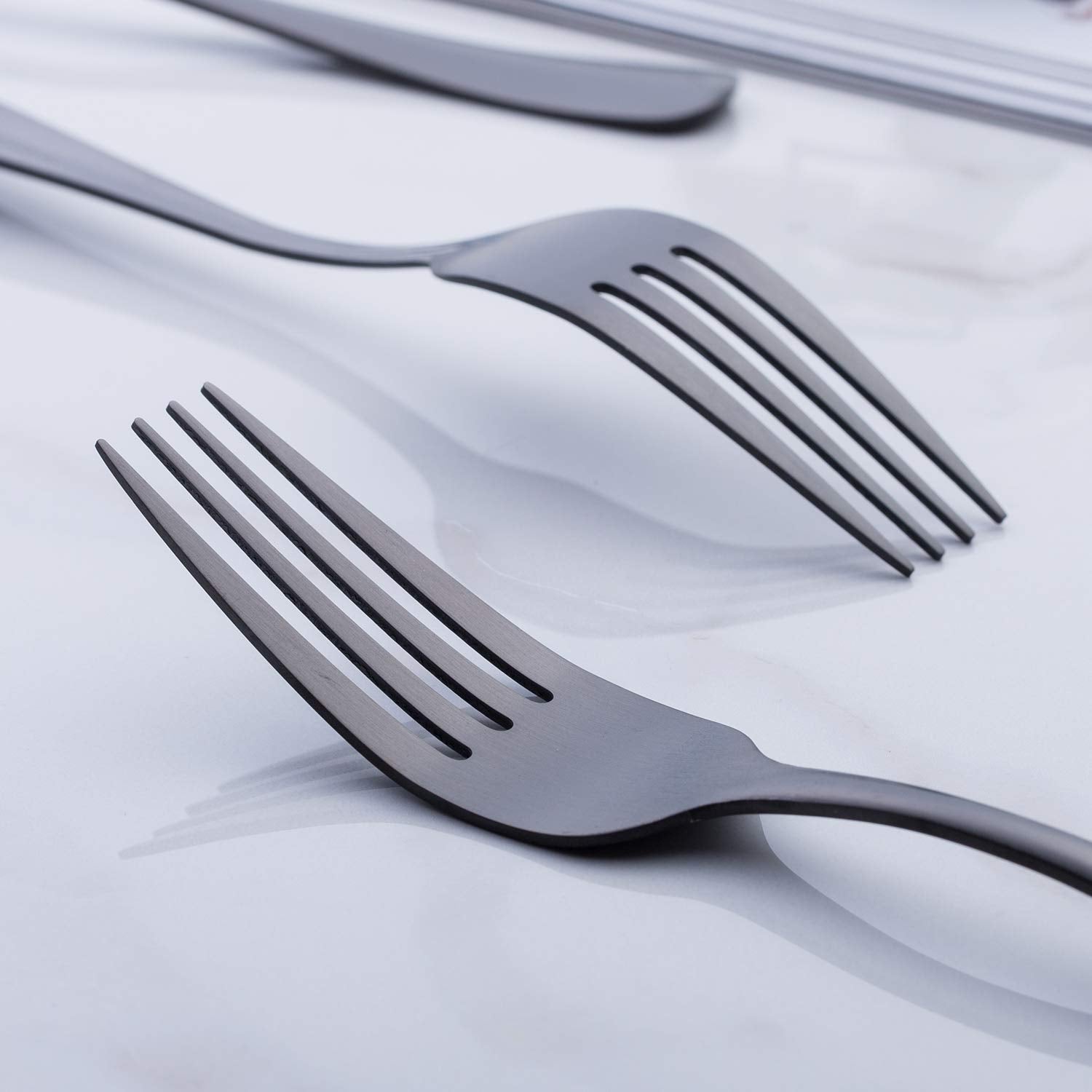 Matte Black Dinner Fork, Gogeili Stainless Steel Satin Finish 8.0-Inch Silverware Flatware Fork Set, Service For 6, Dishwasher S