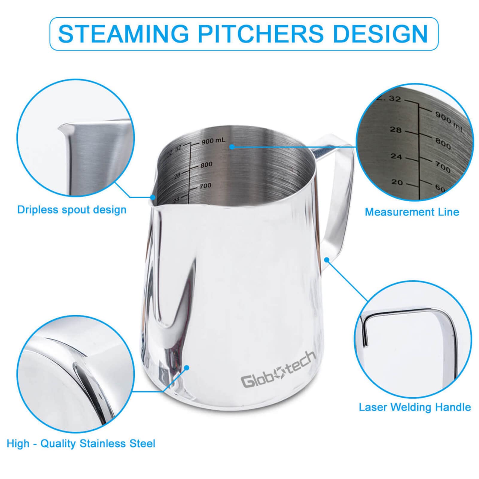 Espresso Steaming Pitcher Milk Frothing-Cup - Stainless Steel Cappuccino Coffee Steamer Jug Matcha Chai Hot Chocolate Cup 32 Oz