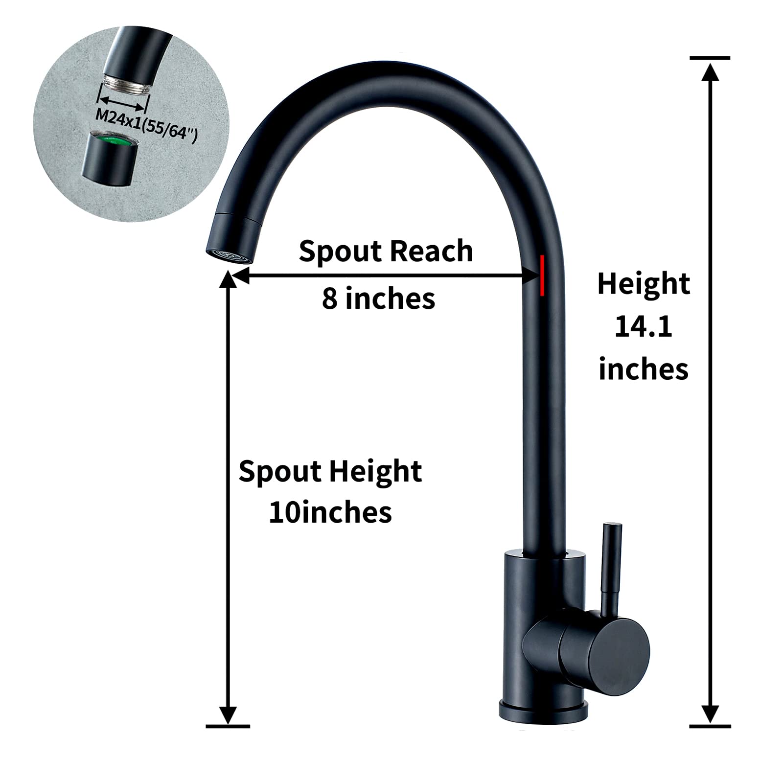 Kohonby High Arc Matte Black Kitchen Faucet Single Handle Stainless Steel Commercial Single Hole Kitchen Sink Faucet Modern One Hole Bar Sink Faucet (Matte Black)