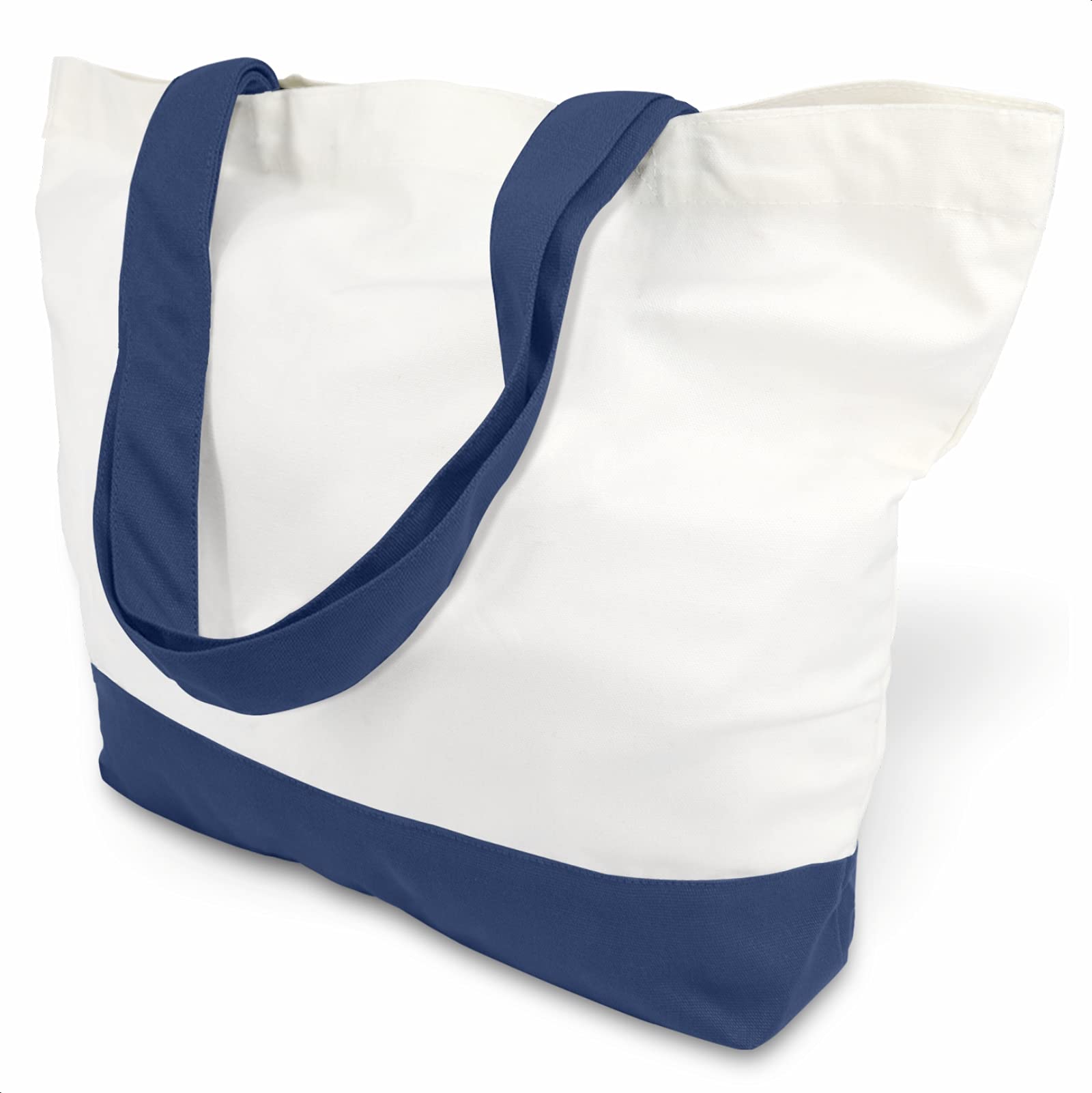 TOPDesign 1-Pack Super Strong Large 12oz Cotton Canvas Tote Bag, Reusable Grocery Shopping Cloth Bag, Fashionable Two-Tone Totes