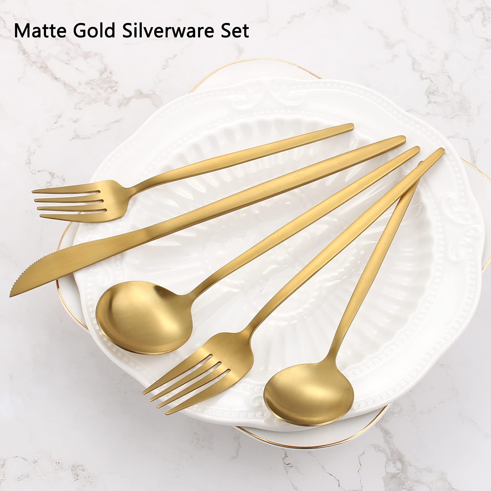 Matte Gold Silverware Set, Vanvro 40-Piece Stainless Steel Flatware Set, Satin Finish Tableware Cutlery Set, Service For 8, Home
