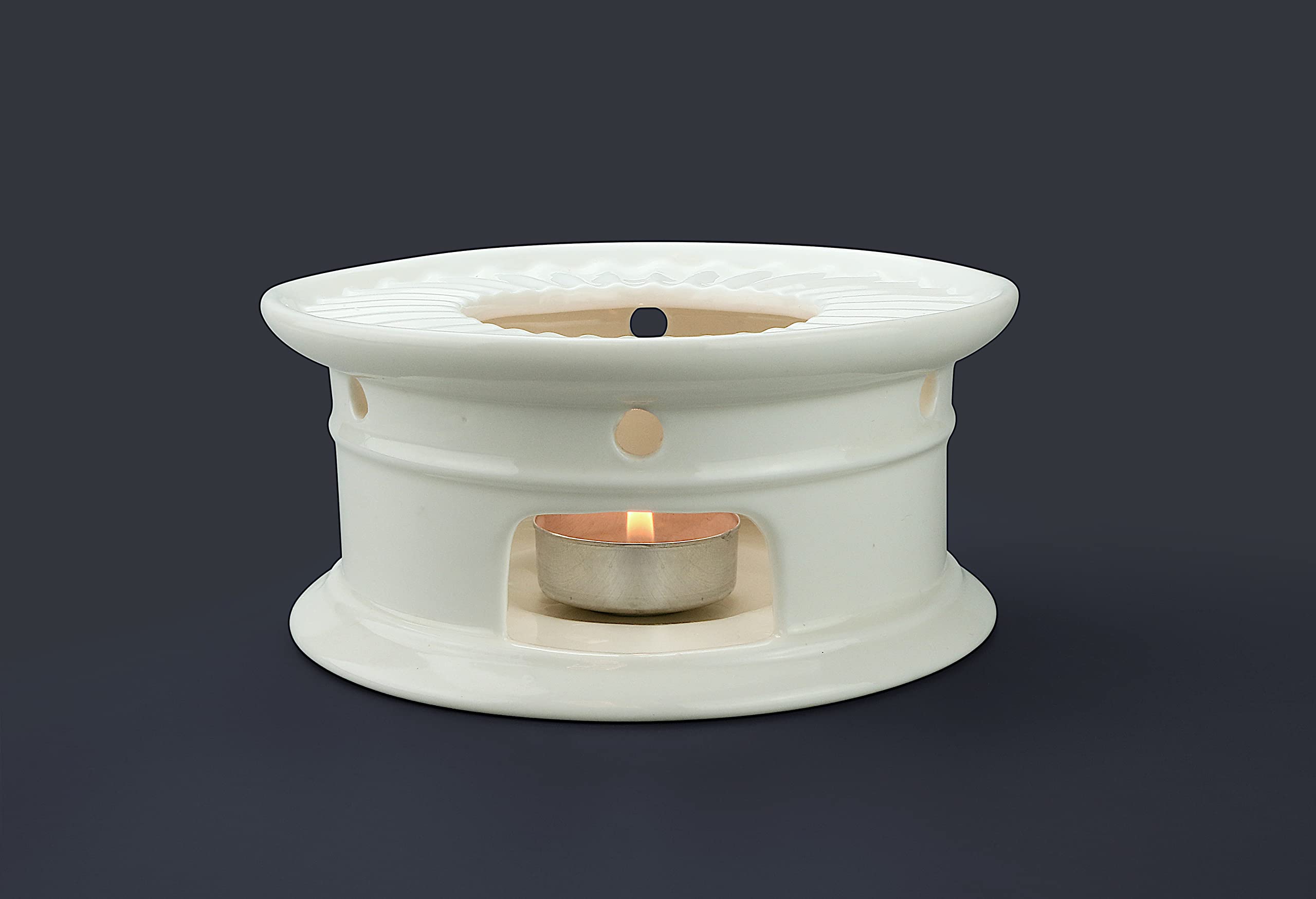 Suns Tea Universal Ceramic Teapot Warmer | Tea Warmer - Round (Size - 4.25 in / 11 cm Diameter) - Candle Never Flames Out
