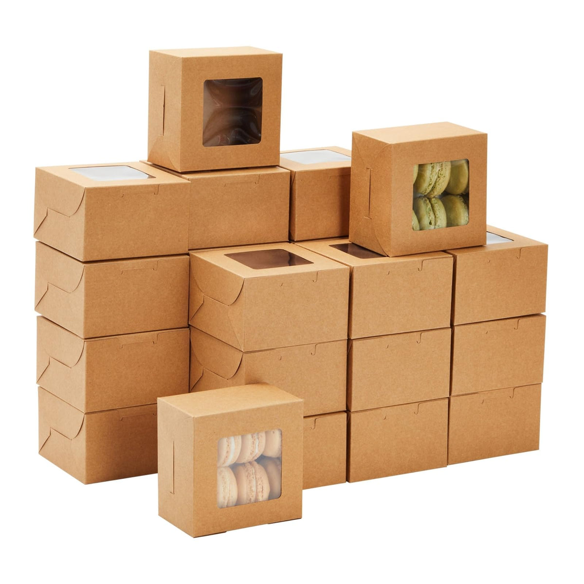 Juvale 50 Pack 4X4X2.5 Mini Dessert Boxes With Window For Bakery - Baked Goods Packaging Containers For Cupcakes, Cookies, Pastr