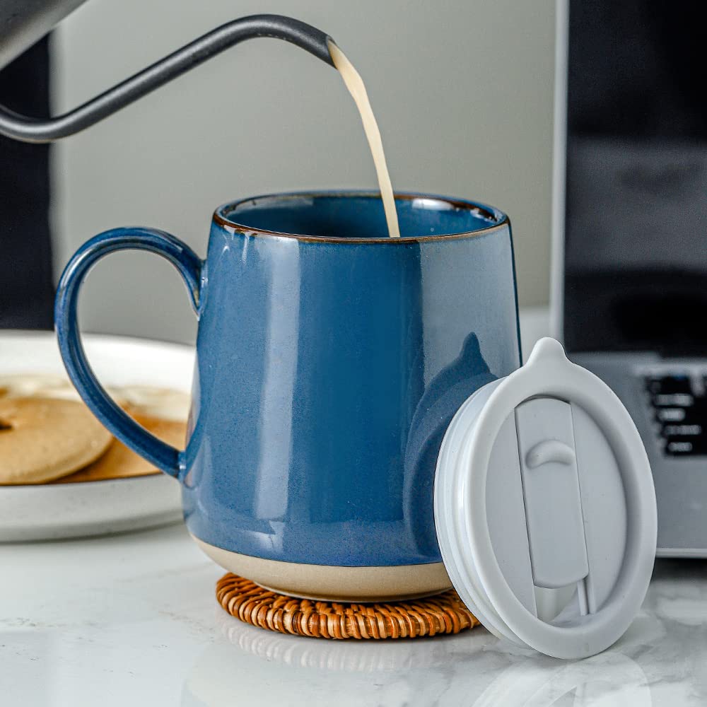 Hvh Ceramic Coffee Mug With Lid, 17Oz Coffee Mugs Set Of 4, Ceramic Coffee Cups Set With Large Handle, Large Ceramic Mug With Li