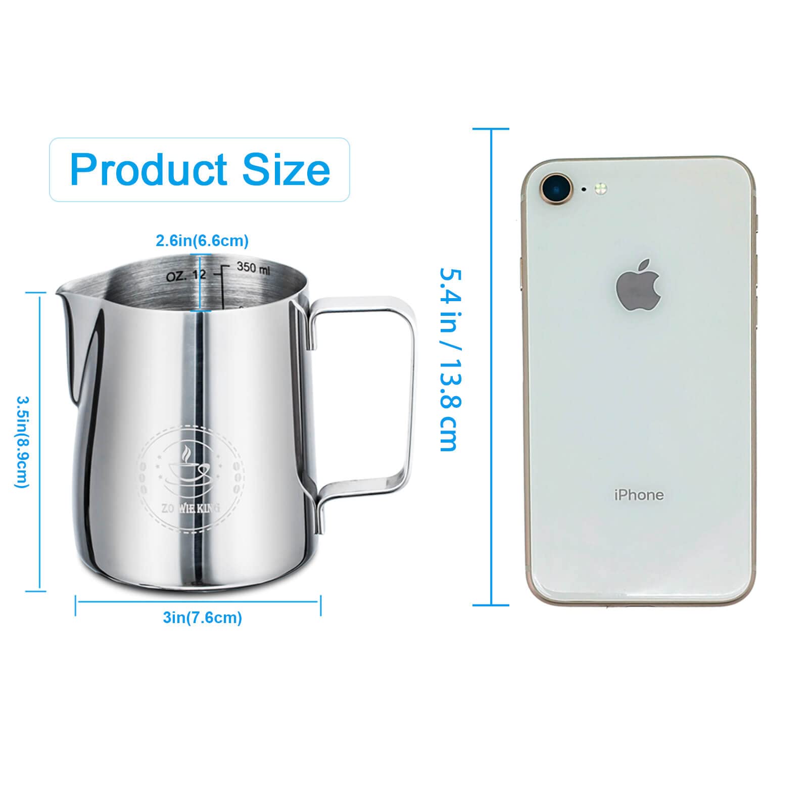 Milk Frothing Pitcher 12Oz,Espresso Steaming Pitcher 12Oz,Espresso Machine Accessories,Milk Frother Cup 12Oz,Milk Coffee Cappucc